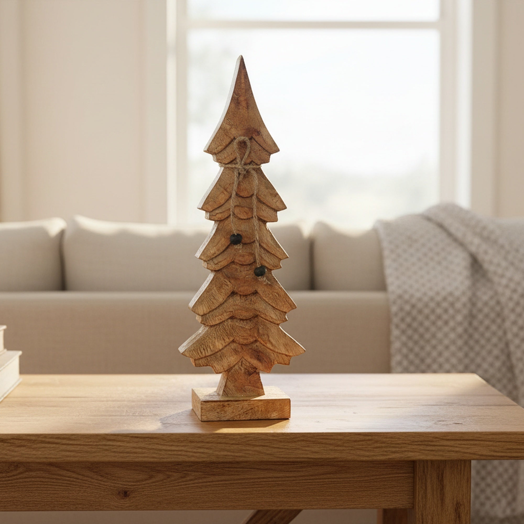 Wood Carved Pine Tree Decor, Holiday Decor