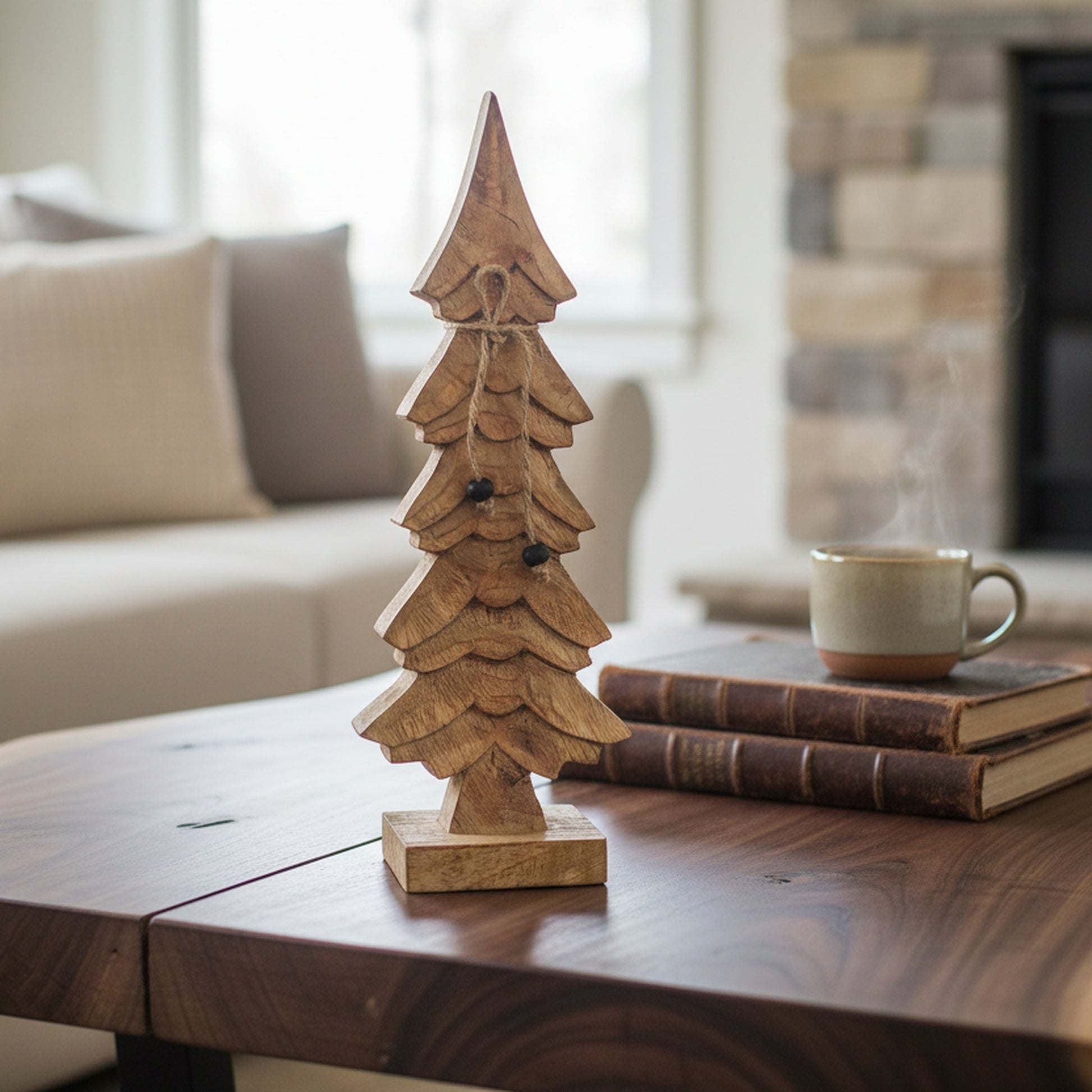 Wood Carved Pine Tree Decor, Holiday Decor