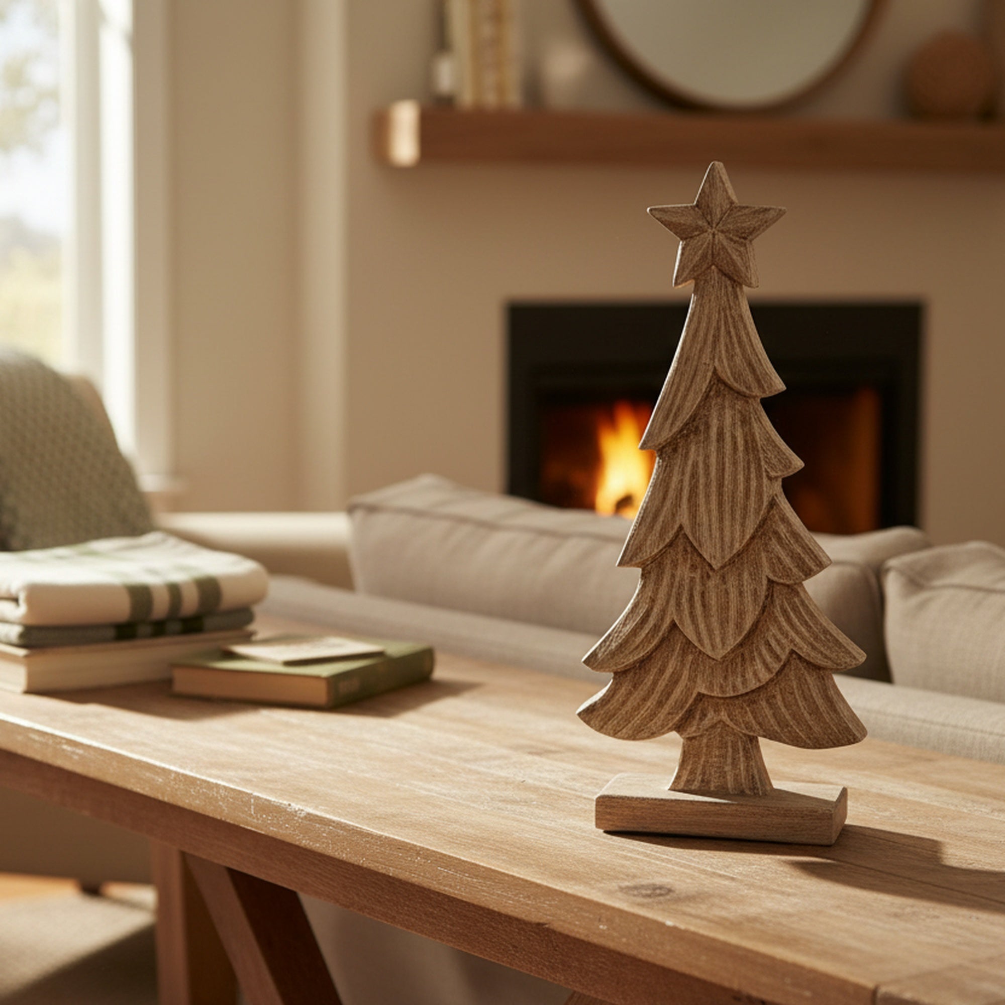 Wood Carved Tree with Star Top, Christmas, Holiday Decor
