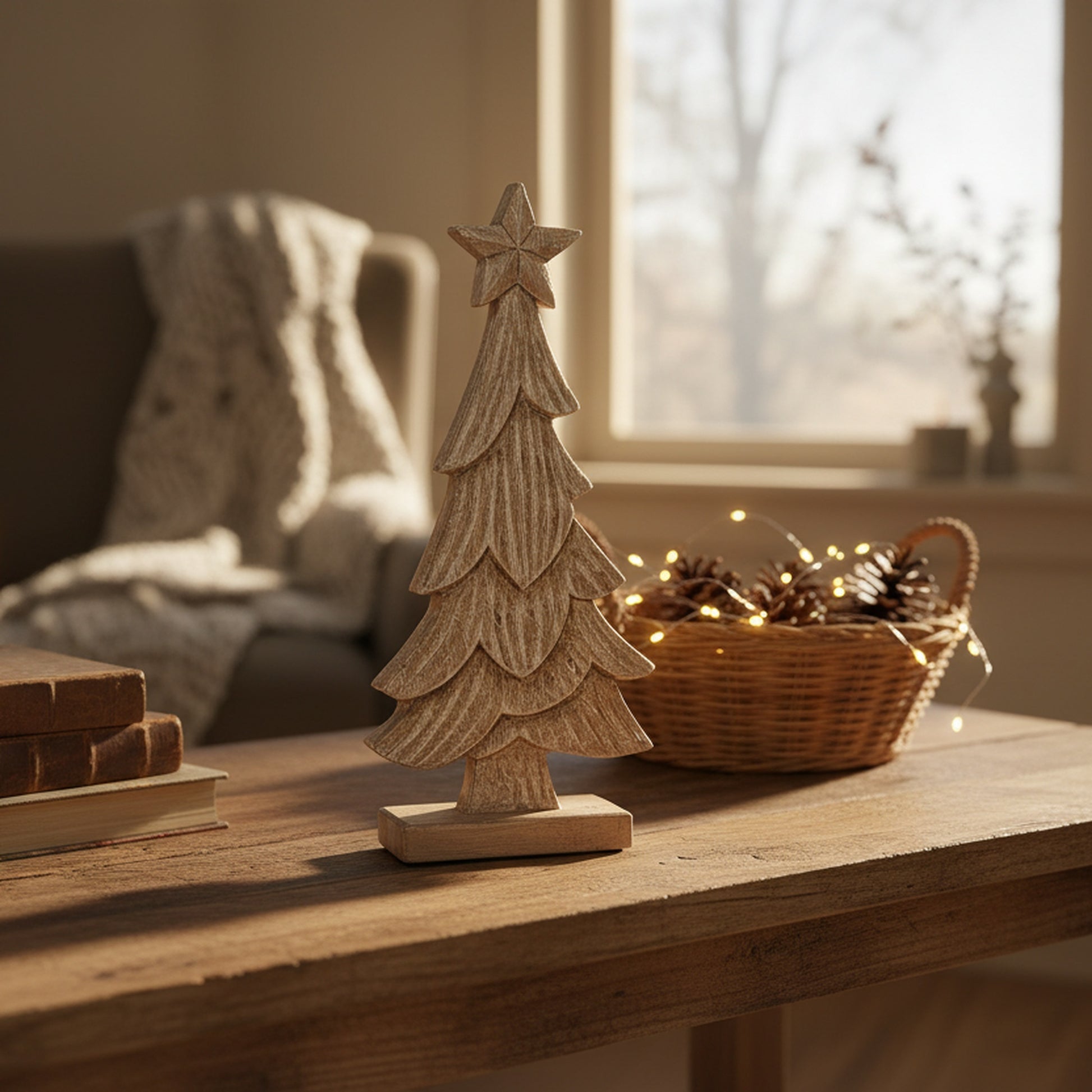 Wood Carved Tree with Star Top, Christmas, Holiday Decor