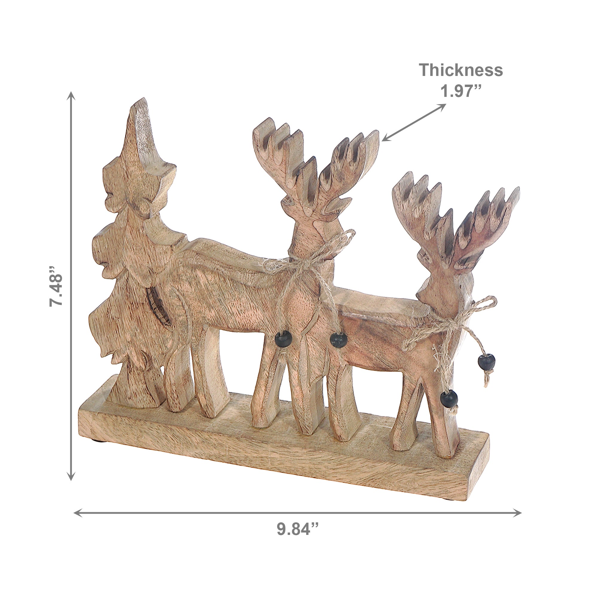 Wood Carved Reindeer with Tree Decor Small, Christmas, Holiday Decor