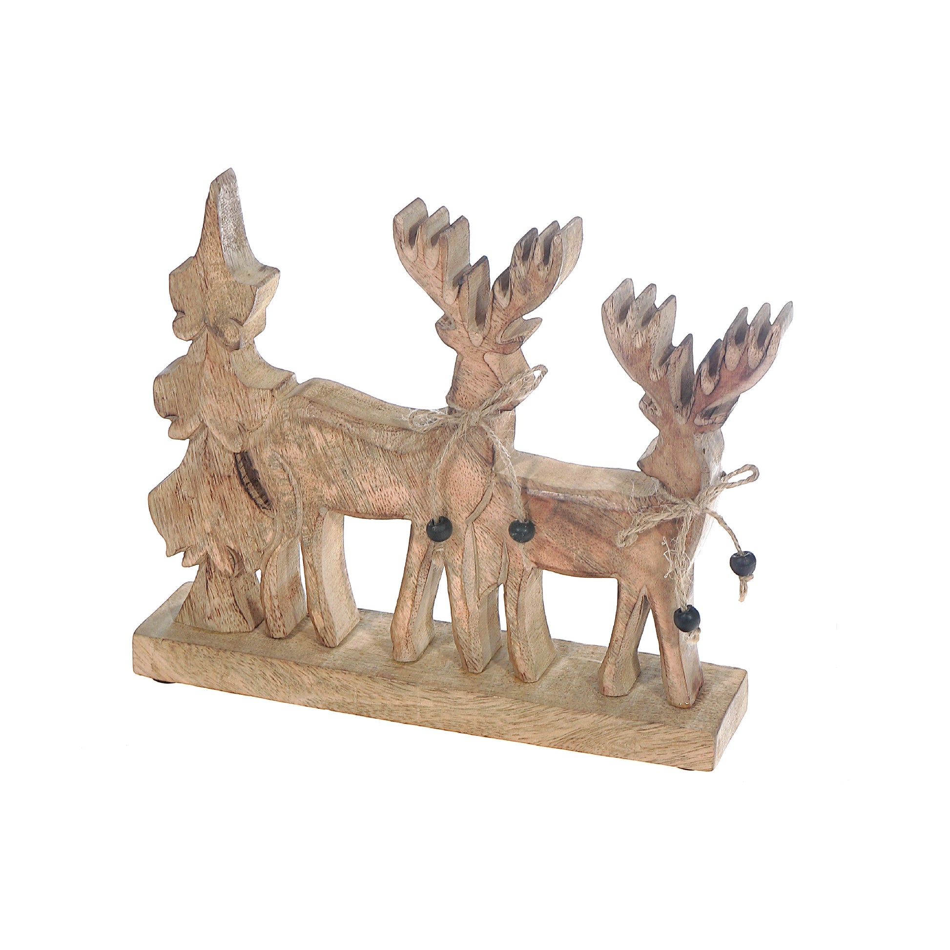 Wood Carved Reindeer with Tree Decor Small, Christmas, Holiday Decor