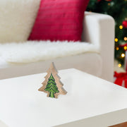 Wood Carved Tree with Insert Small – Christmas Tabletop Decoration, Holiday Accent, Festive Seasonal Decor