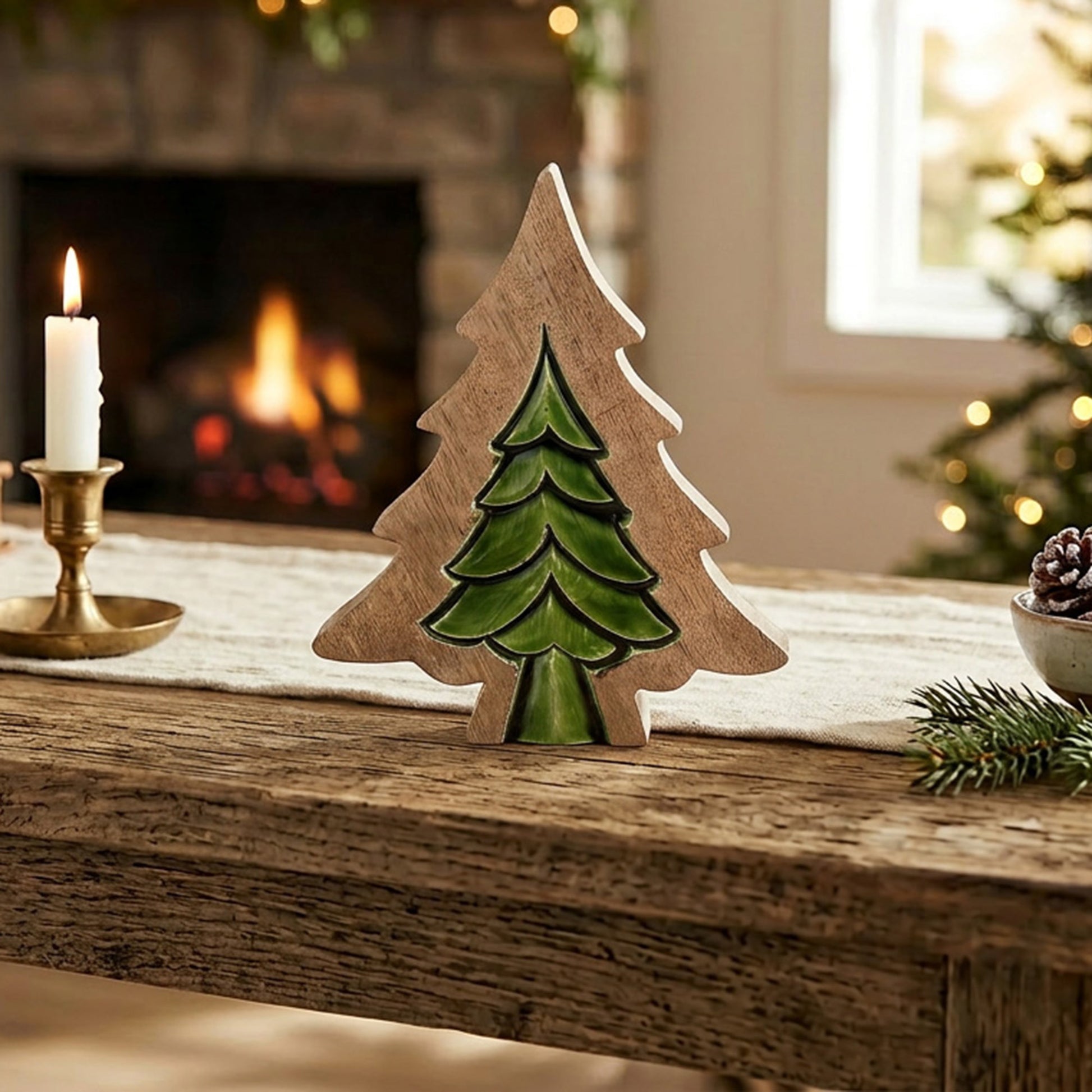 Wood Carved Tree with Insert Small, Christmas, Holiday Decor