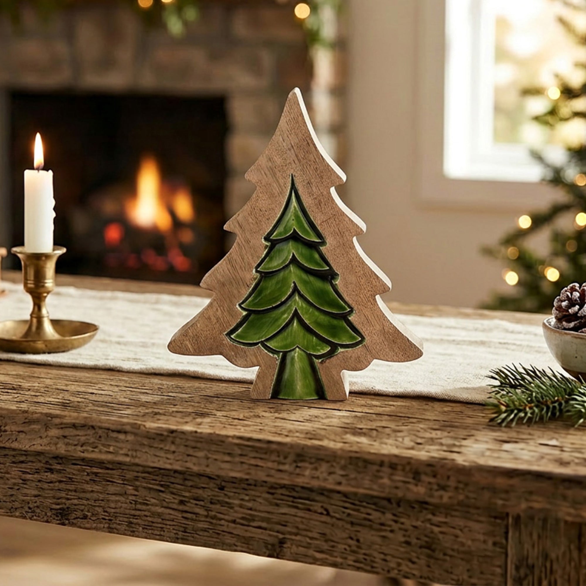 Wood Carved Tree with Insert Small, Christmas, Holiday Decor