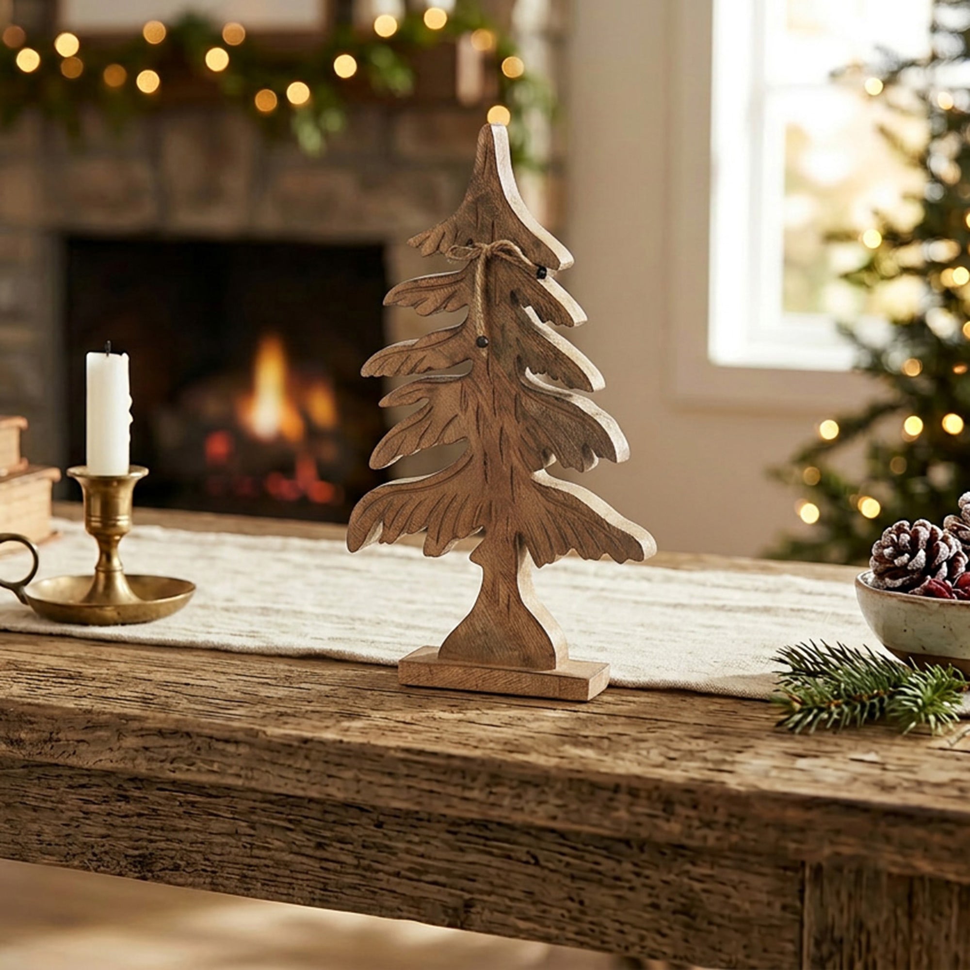 Wood Carved Spruce Tree Decor Large, Holiday Decor