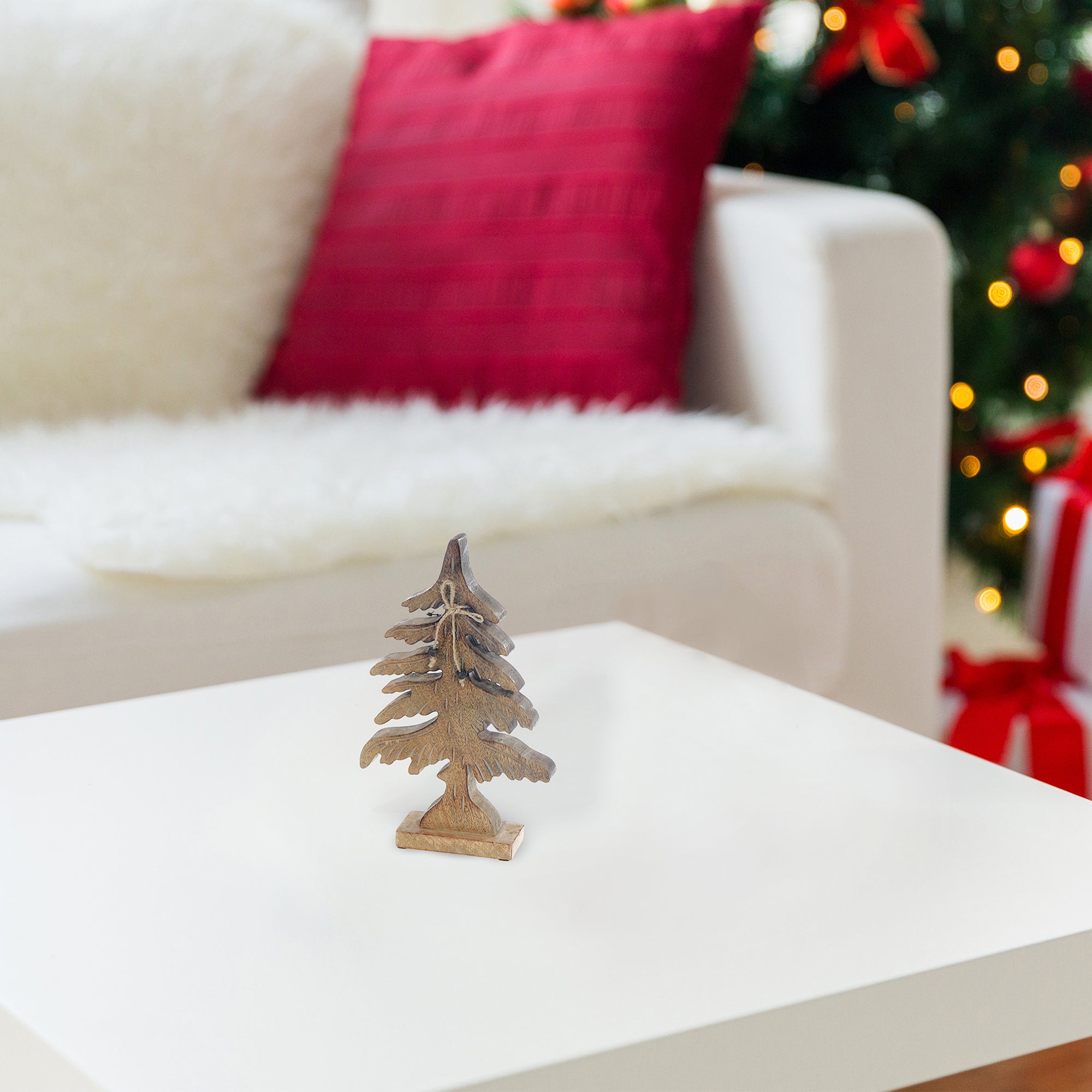 Wood Carved Spruce Tree Decor Small – Christmas Tabletop Decoration, Holiday Home Accent, Festive Winter Decor