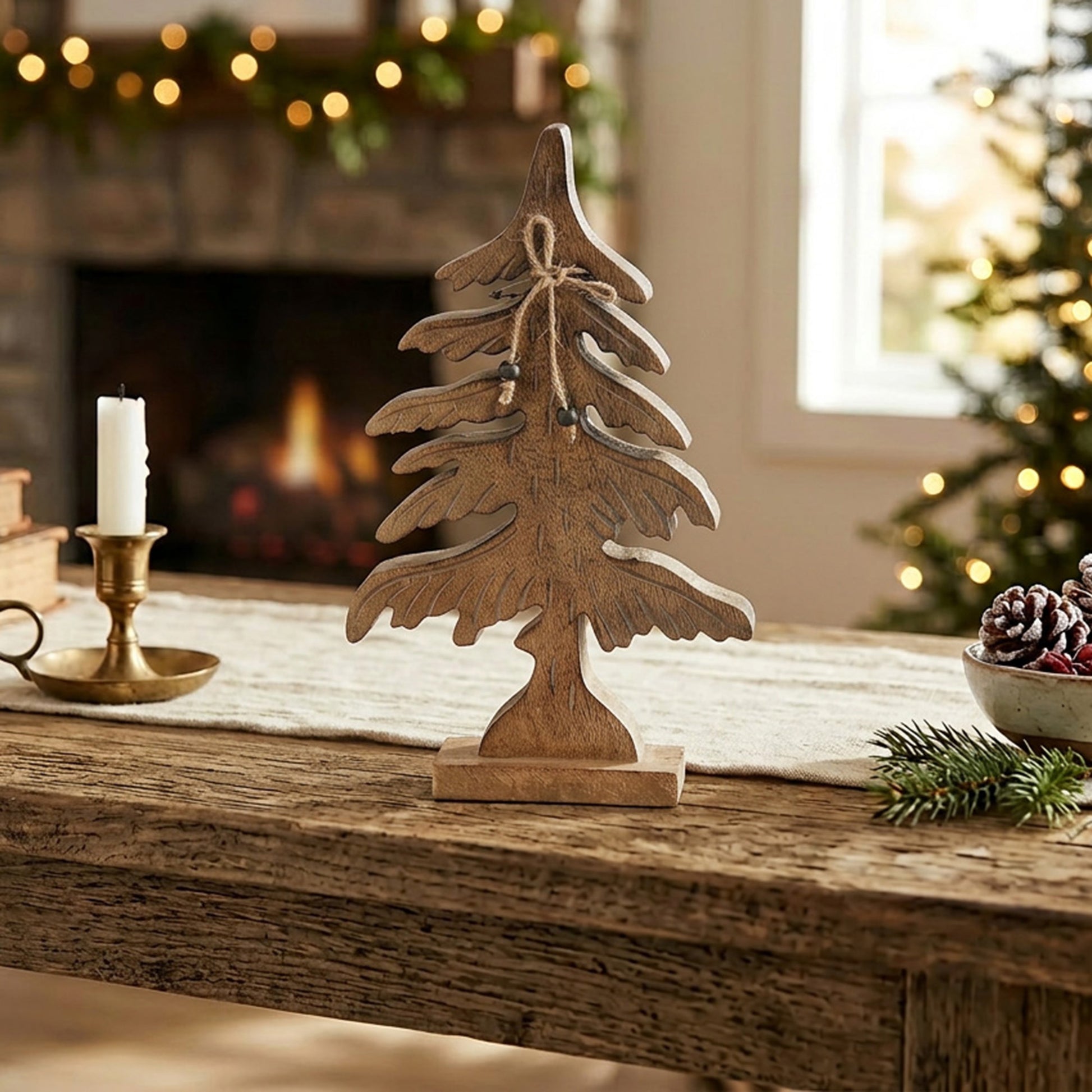 Wood Carved Spruce Tree Decor Small, Holiday Decor