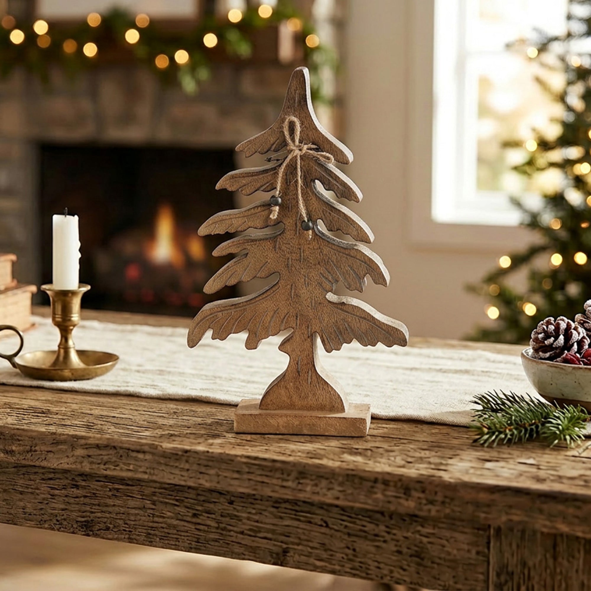Wood Carved Spruce Tree Decor Small, Holiday Decor