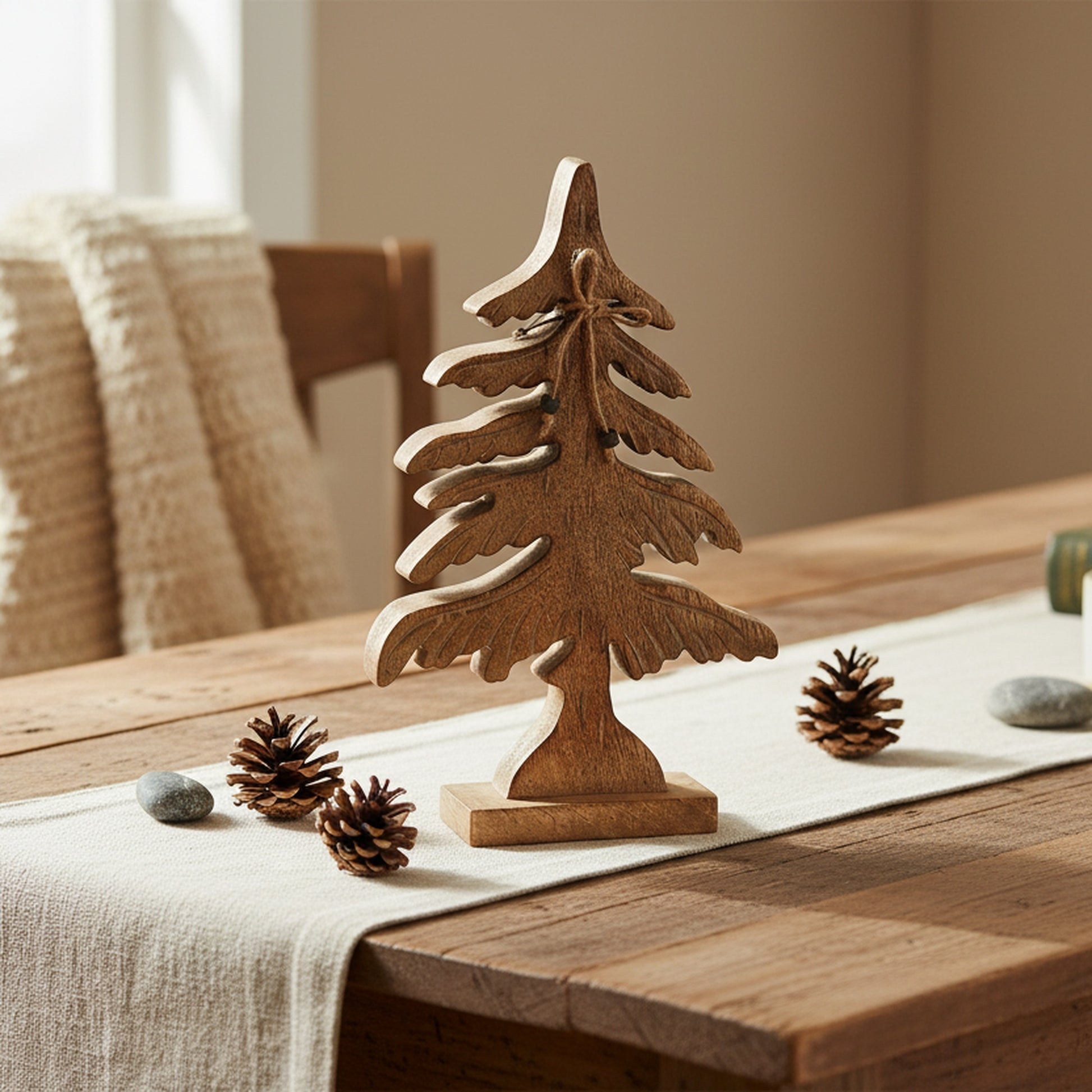 Wood Carved Spruce Tree Decor Small, Holiday Decor