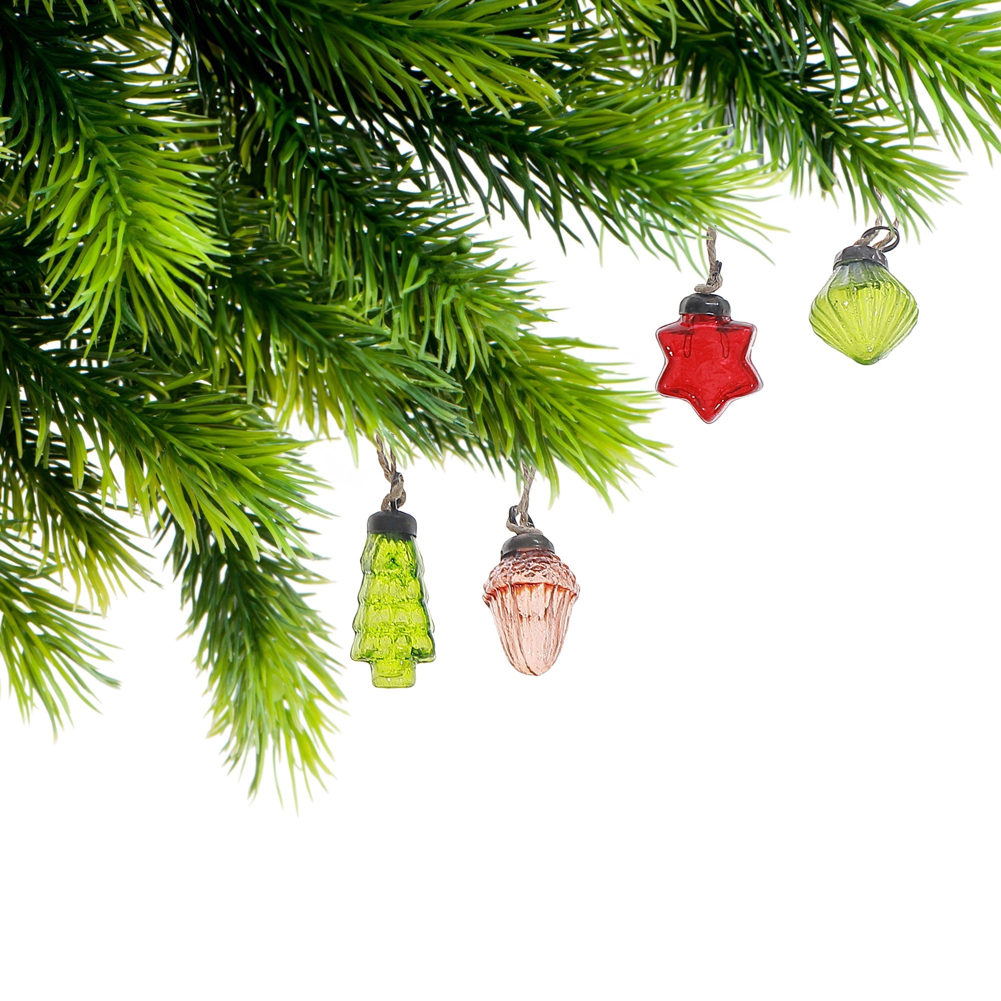 Glass Hanging Christmas Ornaments, Star Tree Ball Acorn Shapes, Holiday Tree Decorations, Assorted Glass Ornaments