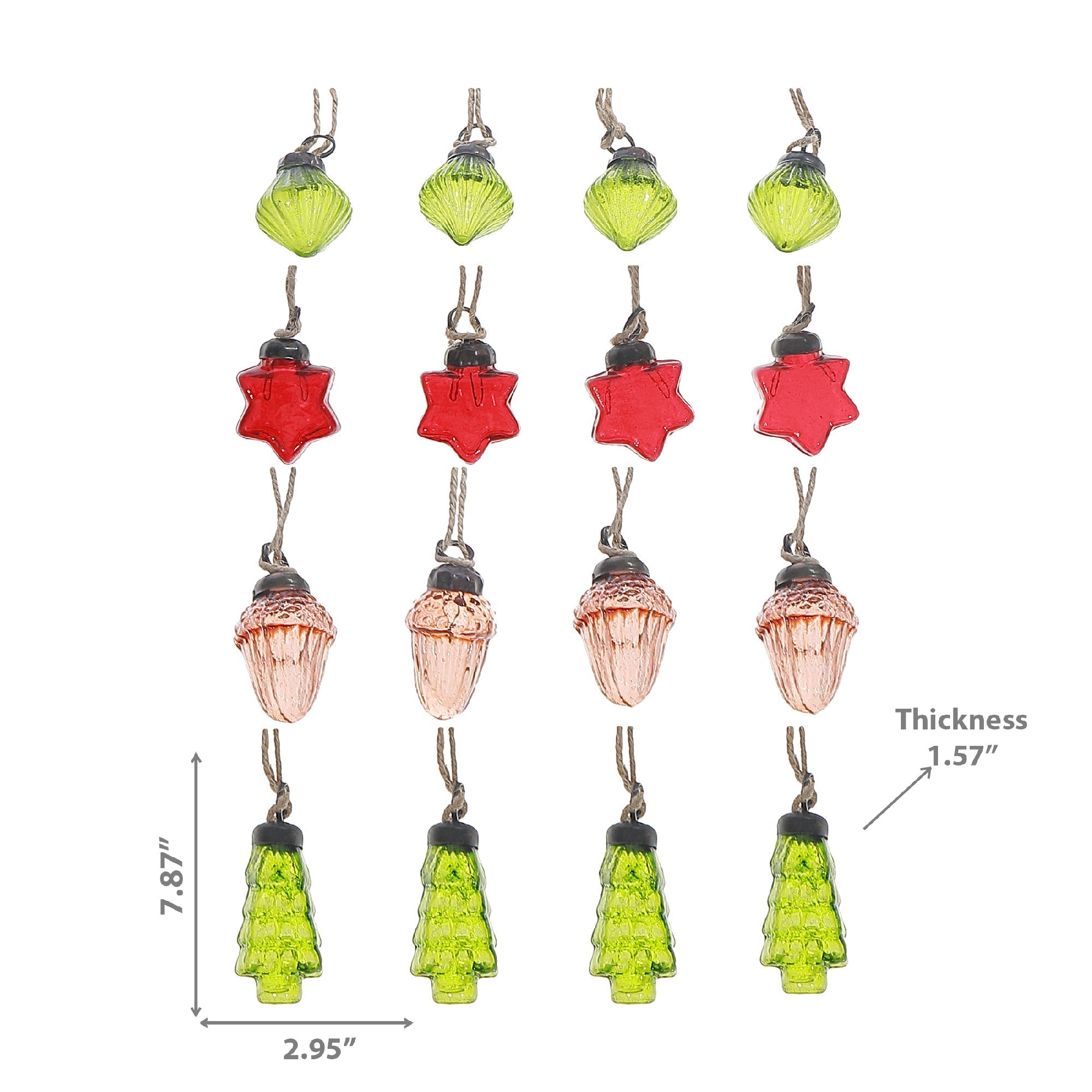 Glass Hanging Christmas Ornaments, Star Tree Ball Acorn Shapes, Holiday Tree Decorations, Assorted Glass Ornaments