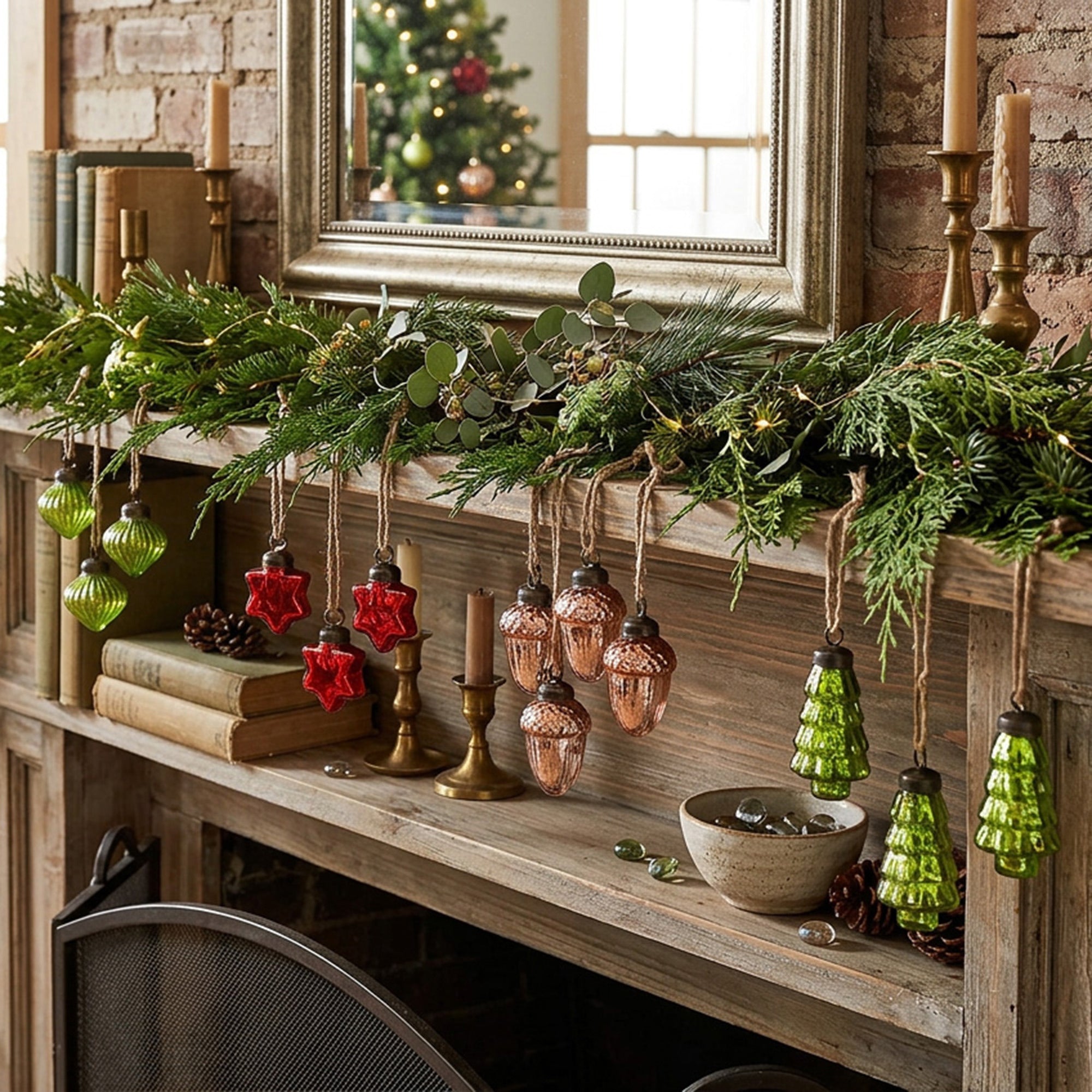 Glass Hanging Ornaments Star/Tree/Ball/Acorn Assorted, Fall Harvest, Ornament, Holiday Decor