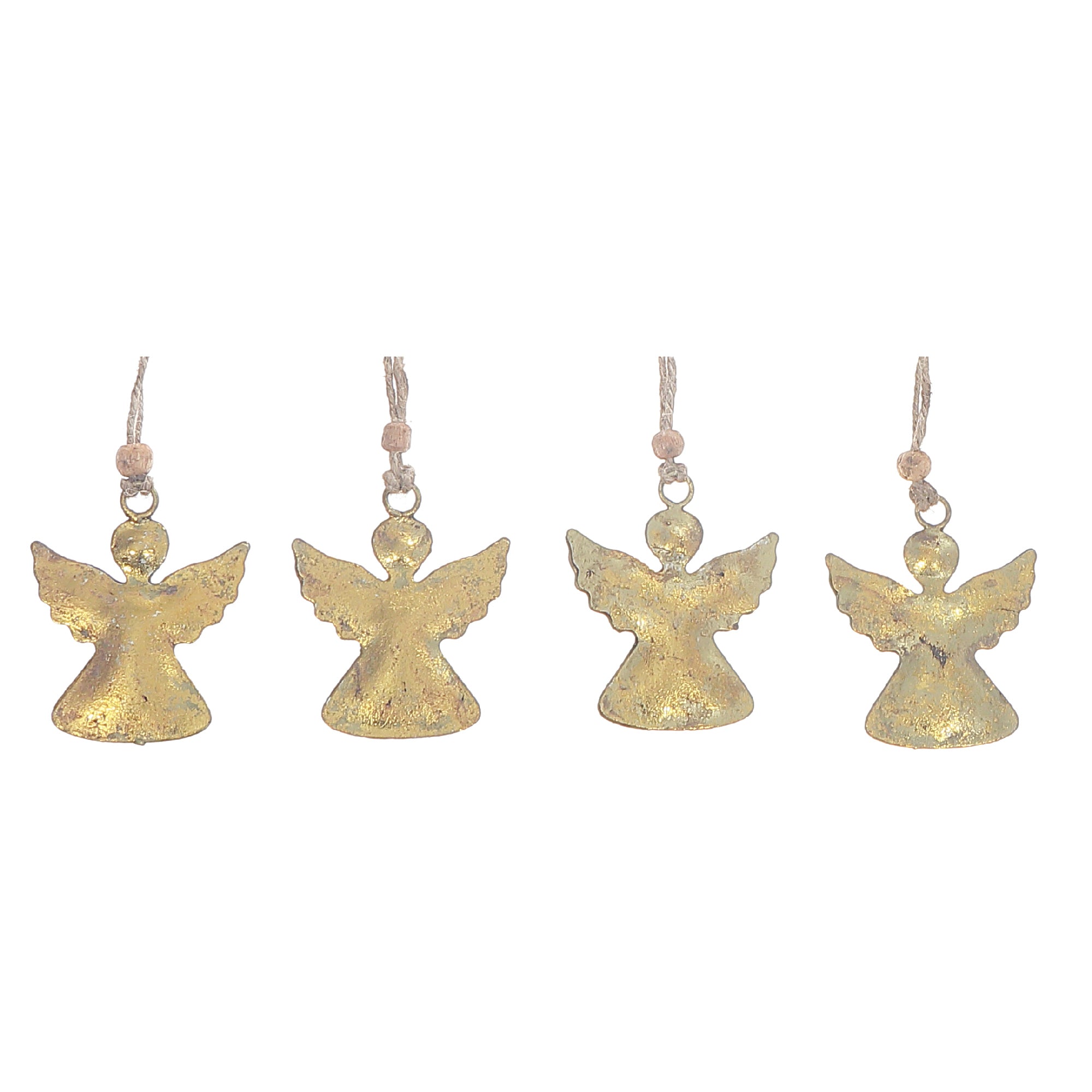 Gold Metal Angel Tree Star Christmas Ornaments, Holiday Tree Decorations, Shiny Festive Metal Ornaments, Set of 12