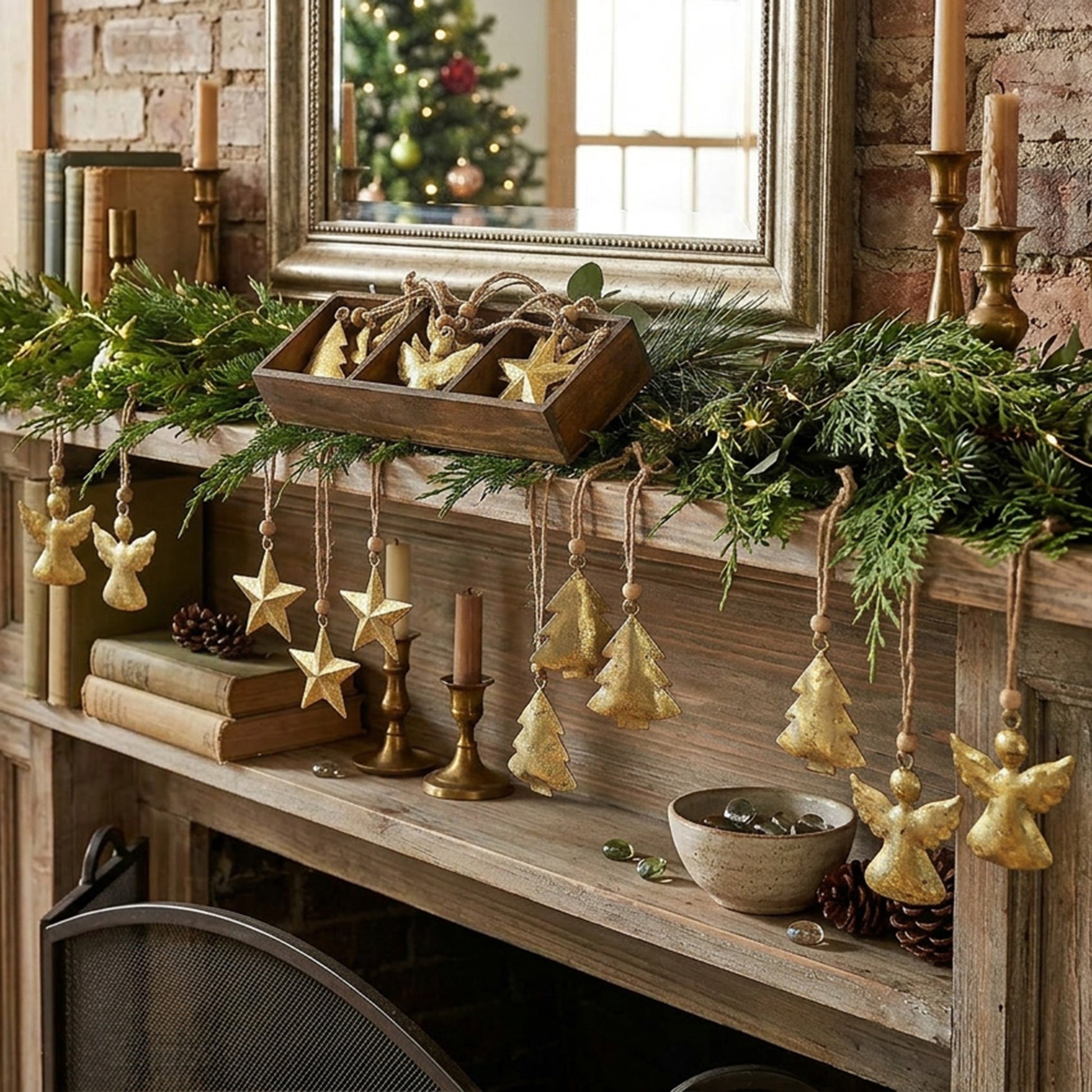 Metal Ornament Angel/Tree/Star Set of 12 Assorted Gold, Ornament, Holiday Decor