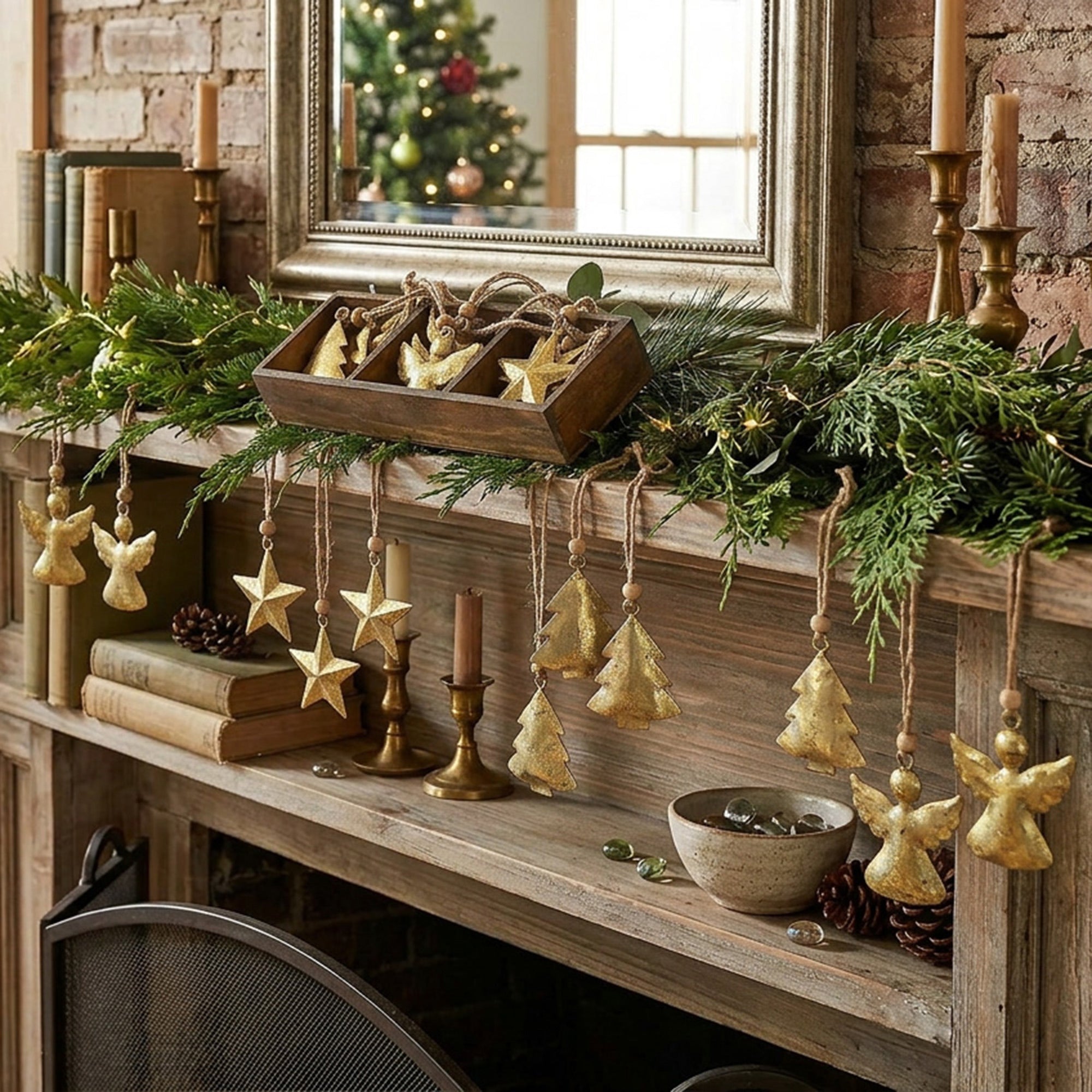 Metal Ornament Angel/Tree/Star Set of 12 Assorted Gold, Ornament, Holiday Decor