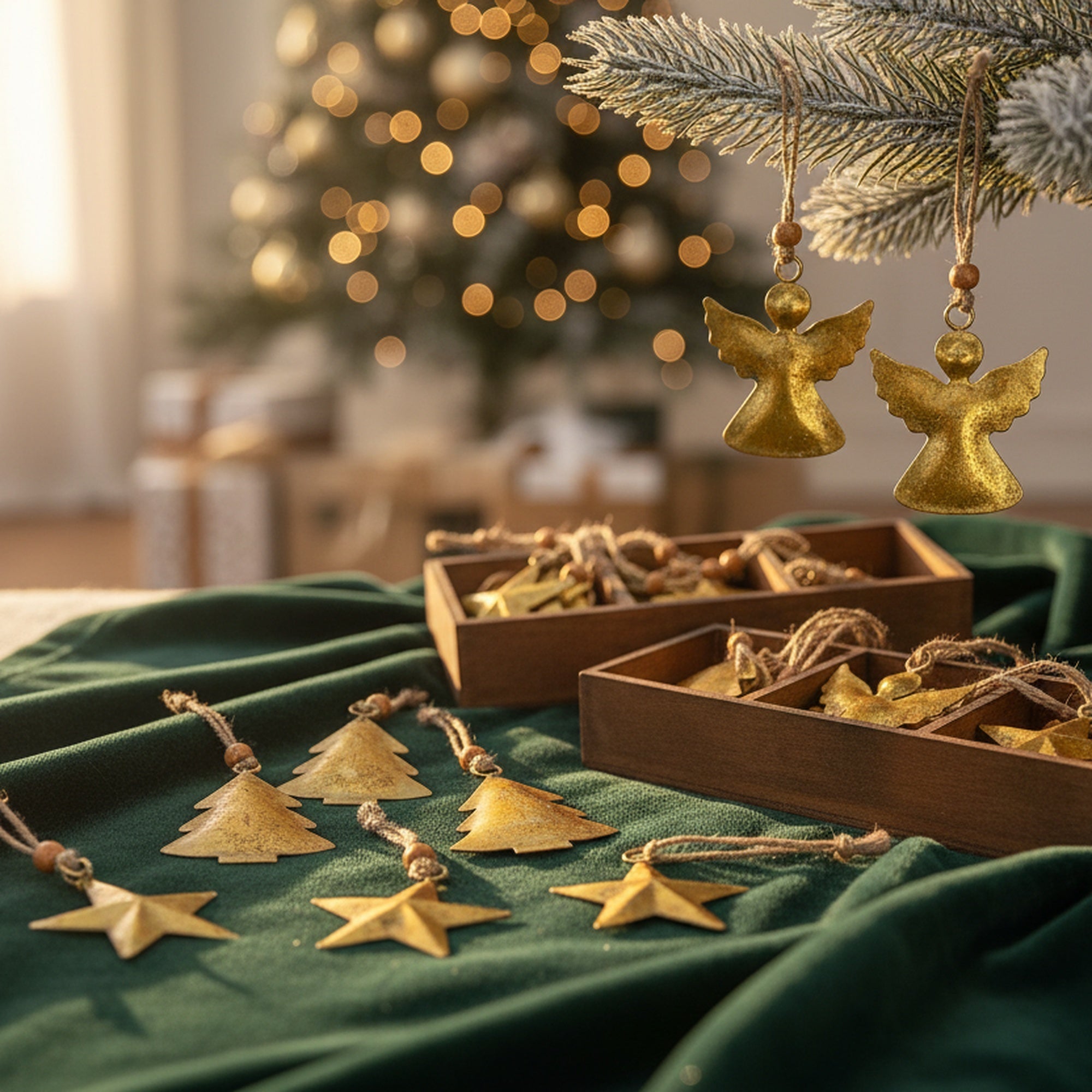 Metal Ornament Angel/Tree/Star Set of 12 Assorted Gold, Ornament, Holiday Decor