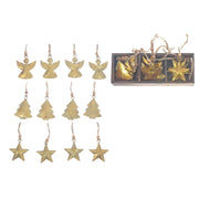 Metal Ornament Angel/Tree/Star Set of 12 Assorted Gold, Ornament, Holiday Decor
