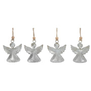 Silver Metal Angel Tree Star Christmas Ornaments, Holiday Tree Decorations, Shiny Festive Metal Ornaments, Set of 12