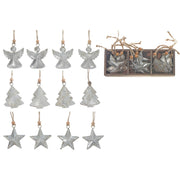 Metal Ornament Angel/Tree/Star Set of 12 Assorted Silver, Ornament, Holiday Decor