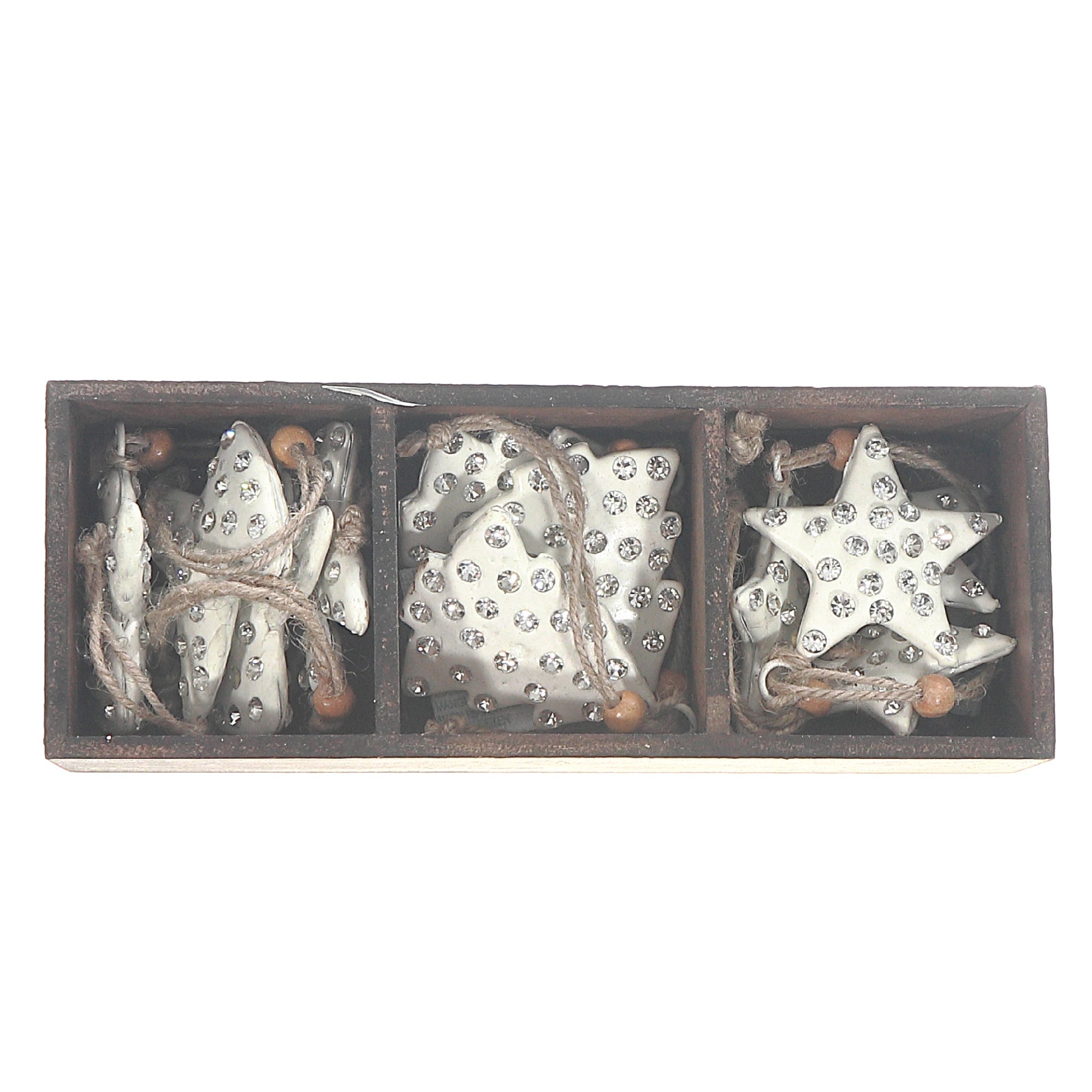 Gem Studded Metal Christmas Ornaments, Angel Tree Star Shapes, Assorted Holiday Tree Decorations, Set of 12