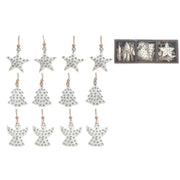 Gem Studded Metal Ornament Angel/Tree/Star Set of 12 Assorted, Ornament, Holiday Decor