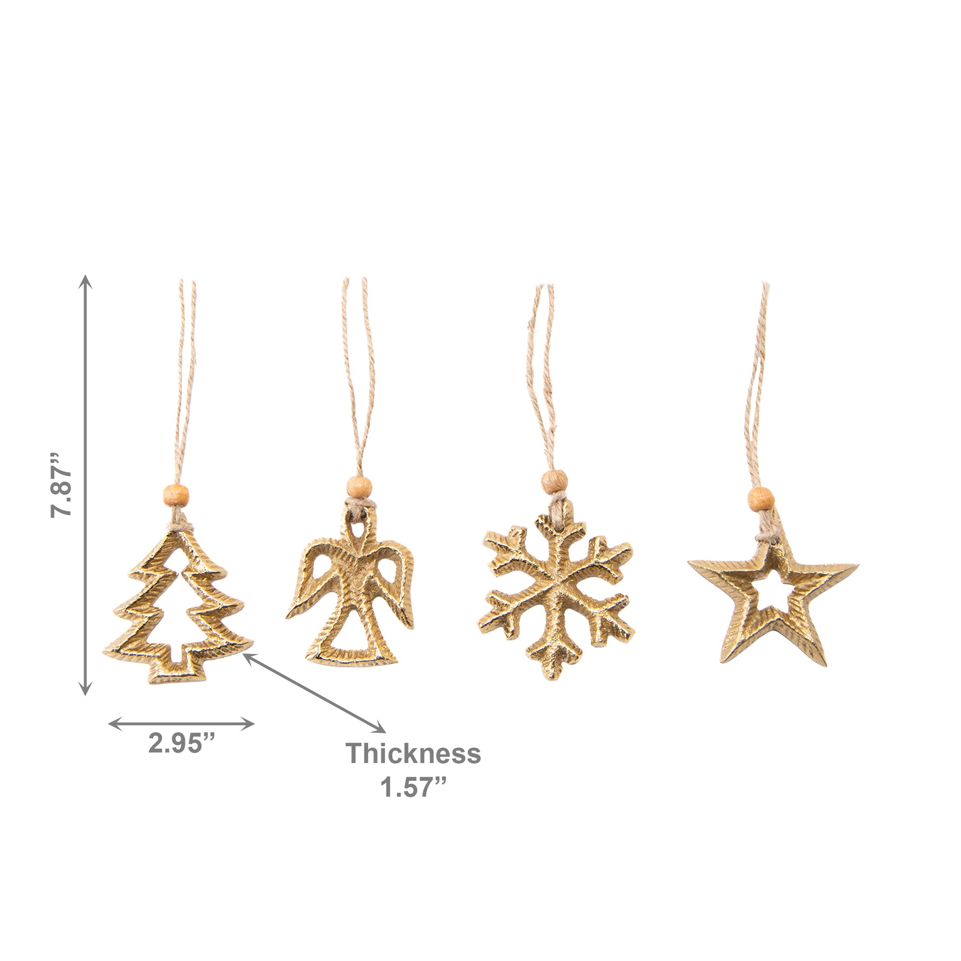 Metal Ornament Snowflake/Angel/Tree/Star Assorted Gold, Christmas, Ornament, Holiday Decor- Set of 4