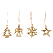 Metal Ornament Snowflake/Angel/Tree/Star Assorted Gold, Christmas, Ornament, Holiday Decor- Set of 4