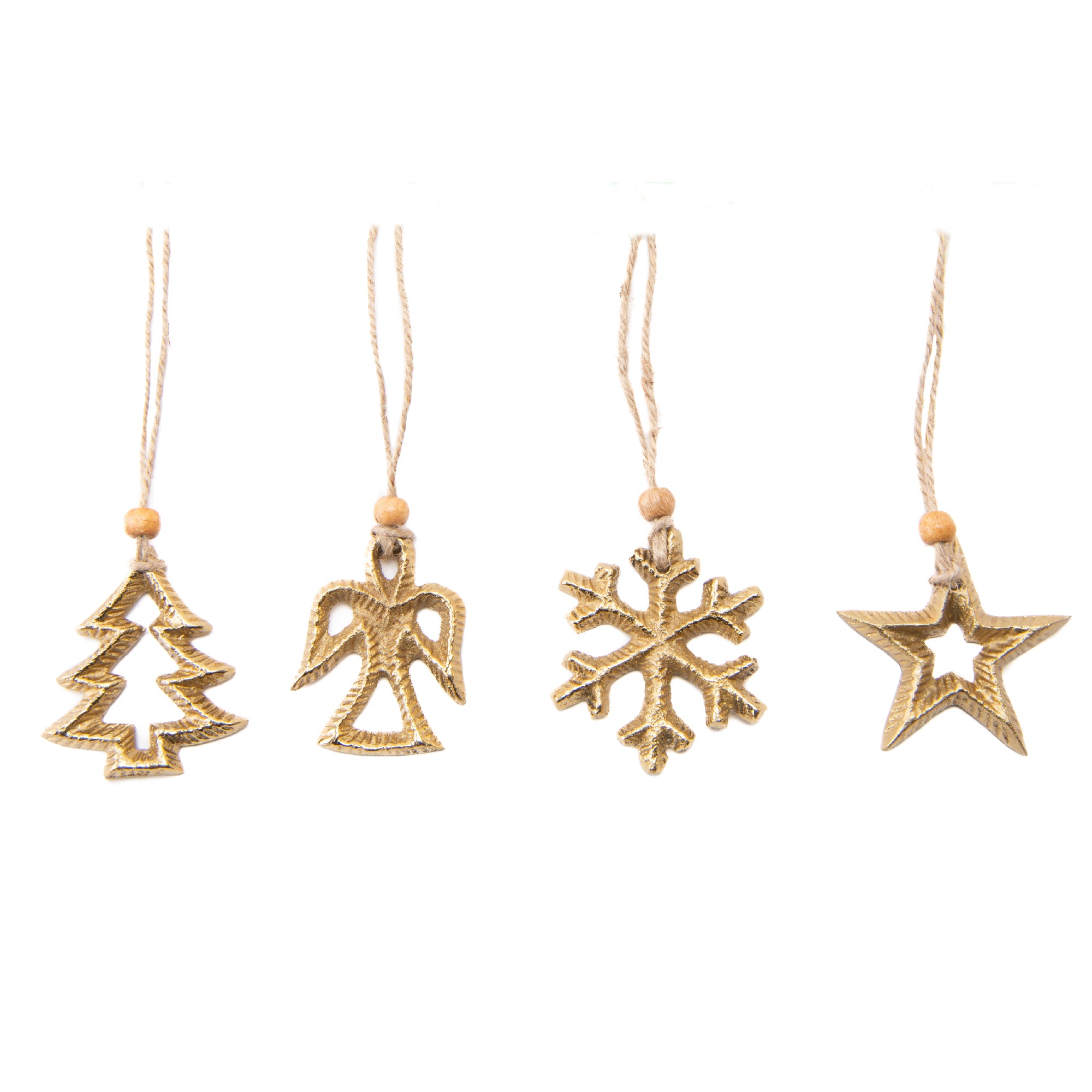 Metal Ornament Snowflake/Angel/Tree/Star Assorted Gold, Christmas, Ornament, Holiday Decor- Set of 4