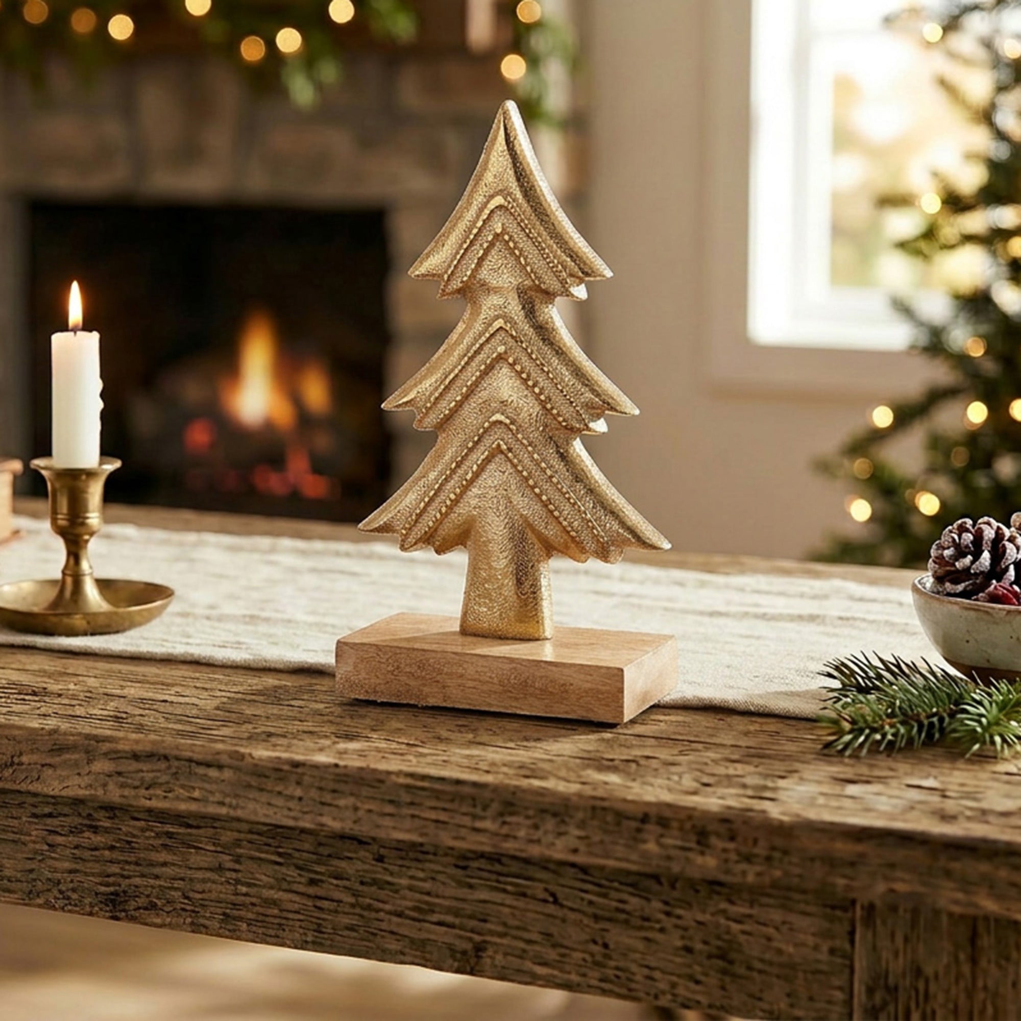 Metal Tree Decor on Wooden Base, Holiday Decor