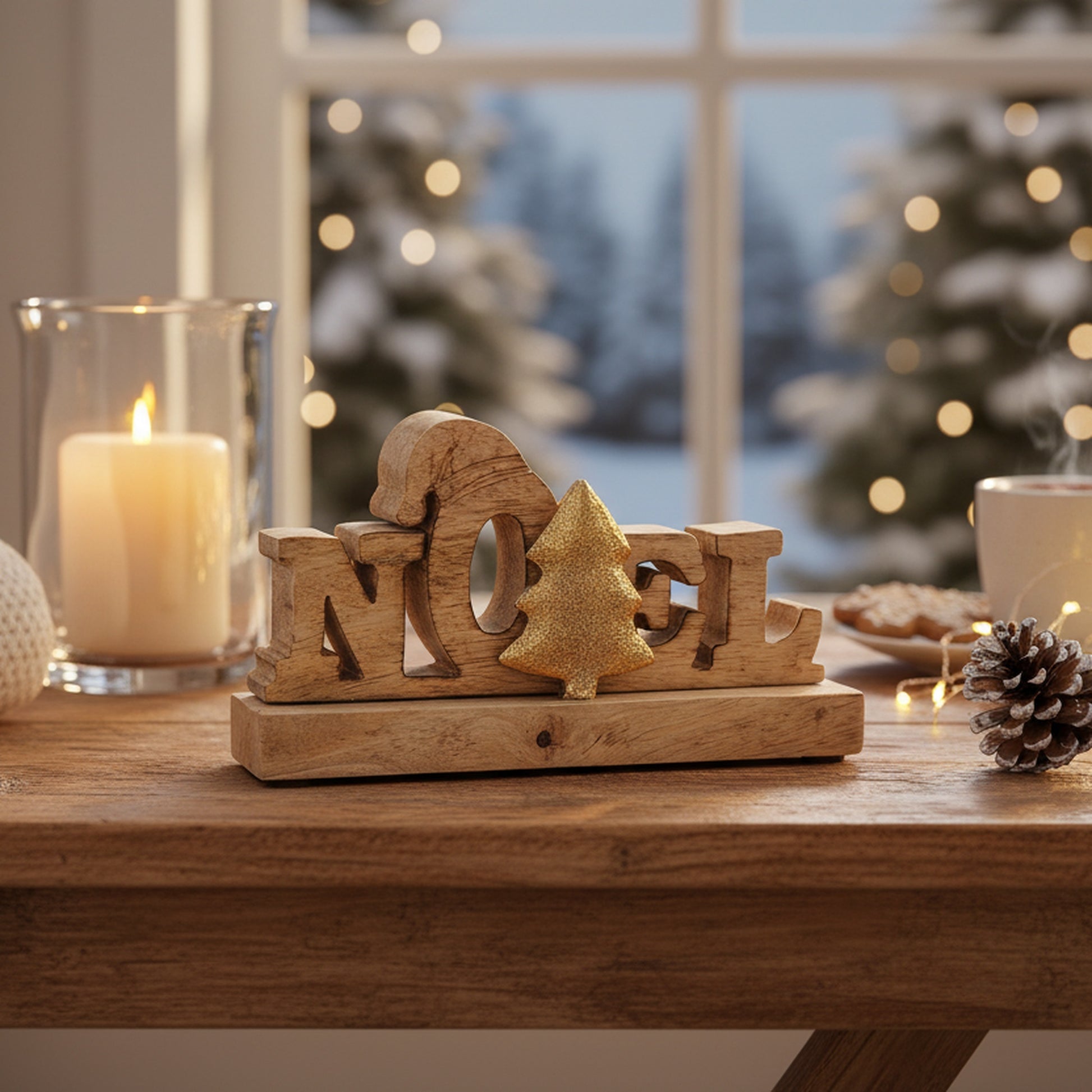 Wooden Noel Decor with Gold Tree Accent, Christmas, Holiday Decor