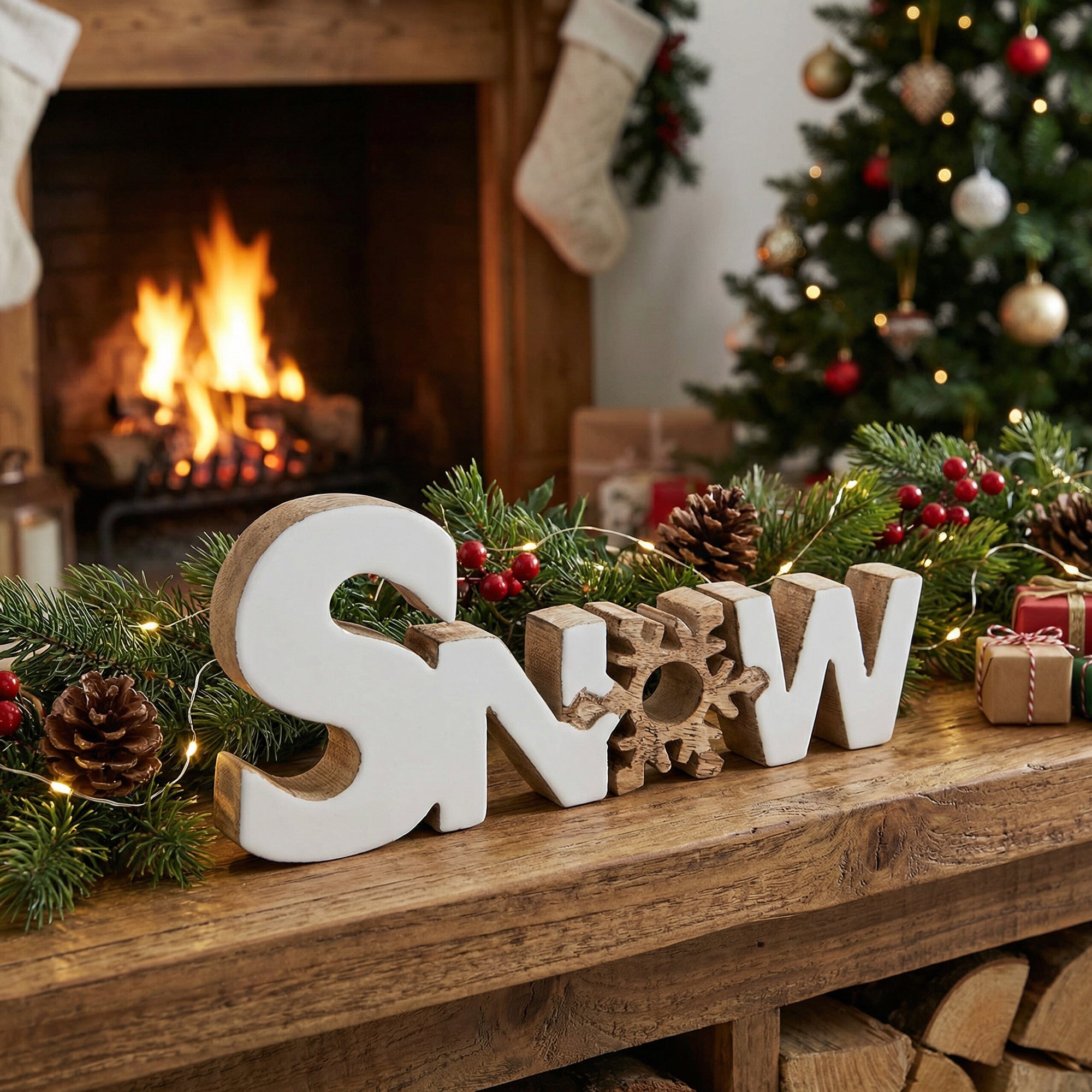 Wooden Enamel Coated Decor Snow, Holiday Decor