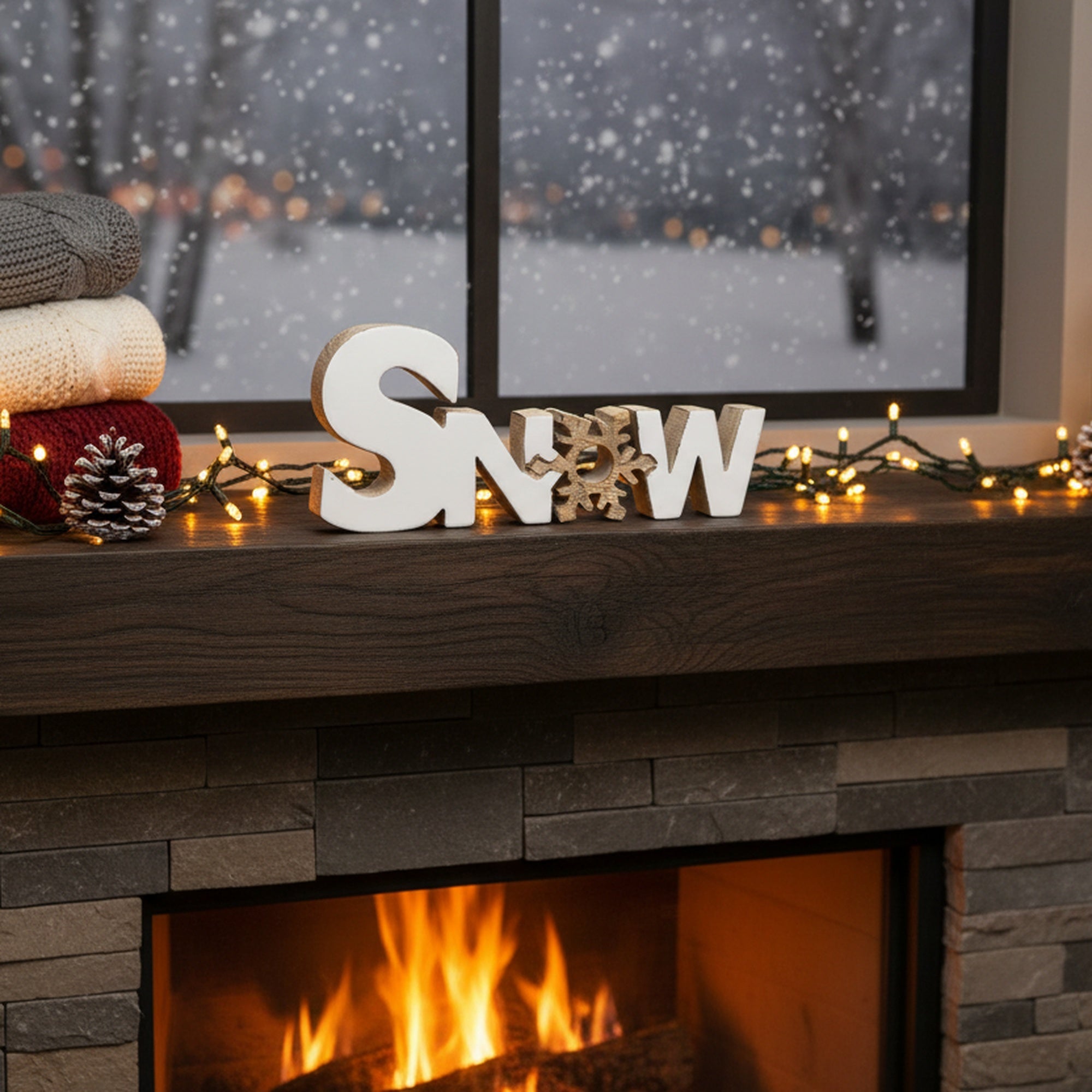 Wooden Enamel Coated Decor Snow, Holiday Decor