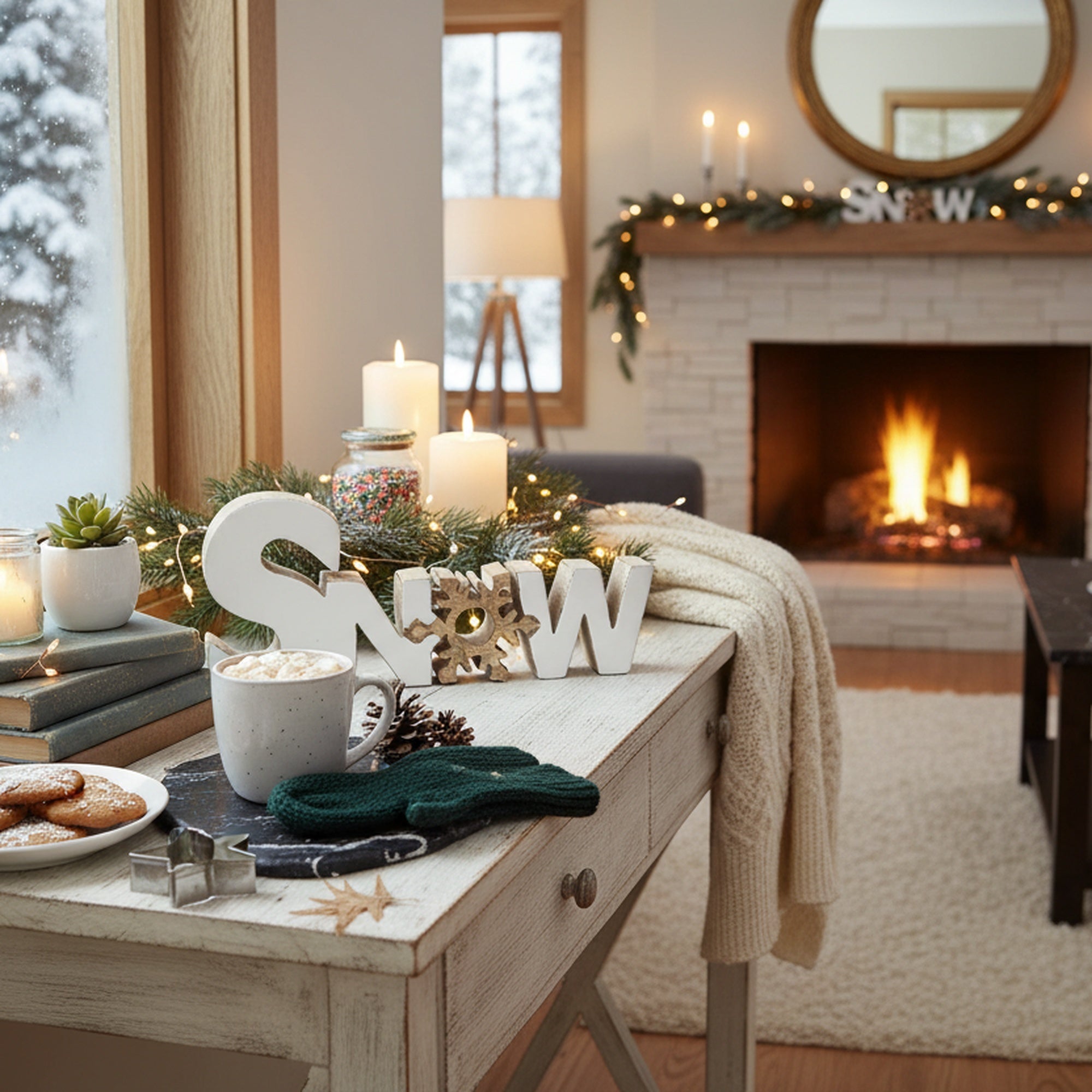 Wooden Enamel Coated Decor Snow, Holiday Decor