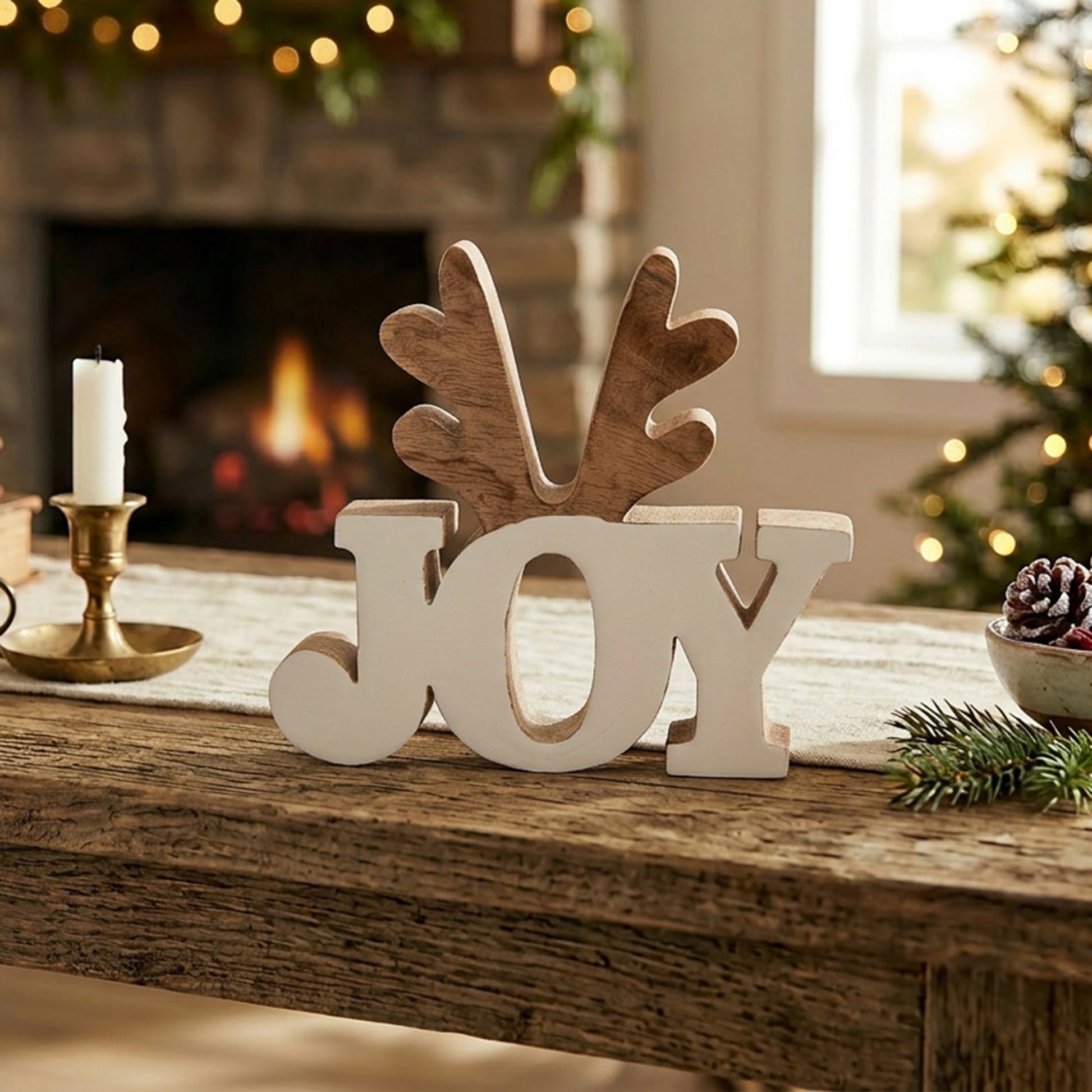 Wooden Enamel Coated Decor Joy, Holiday Decor