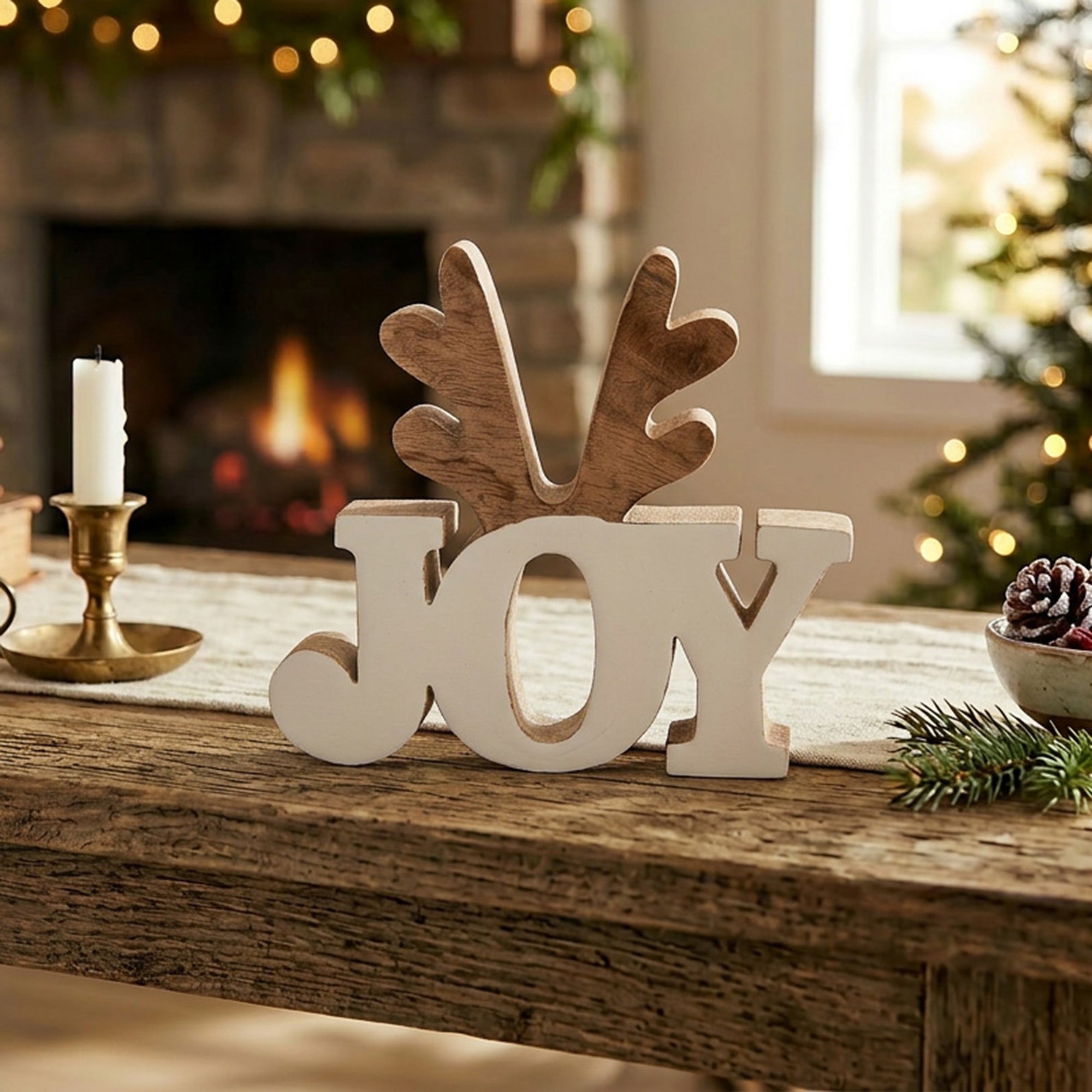 Wooden Enamel Coated Decor Joy, Holiday Decor