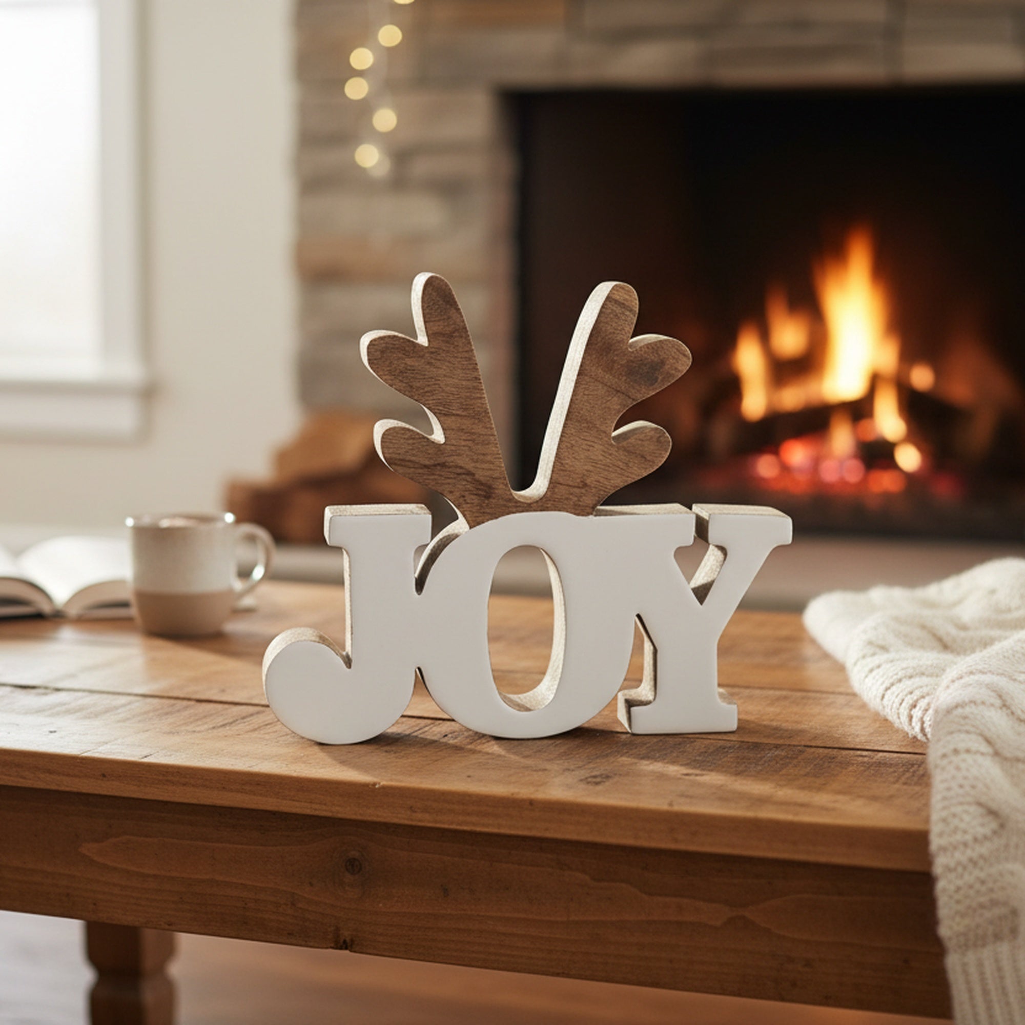Wooden Enamel Coated Decor Joy, Holiday Decor