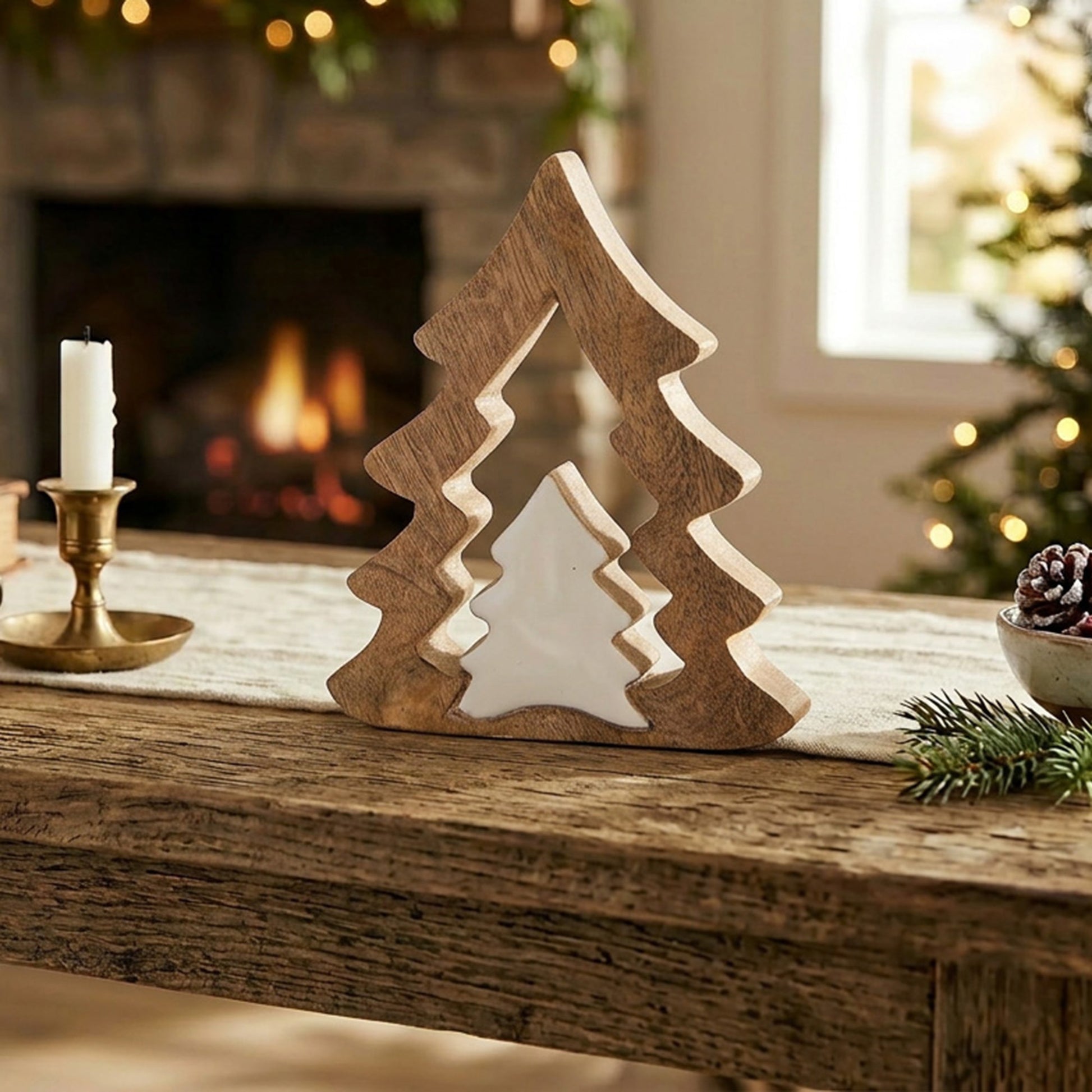 Wooden Tree with Enamel Coated Insert Decor, Christmas, Holiday Decor