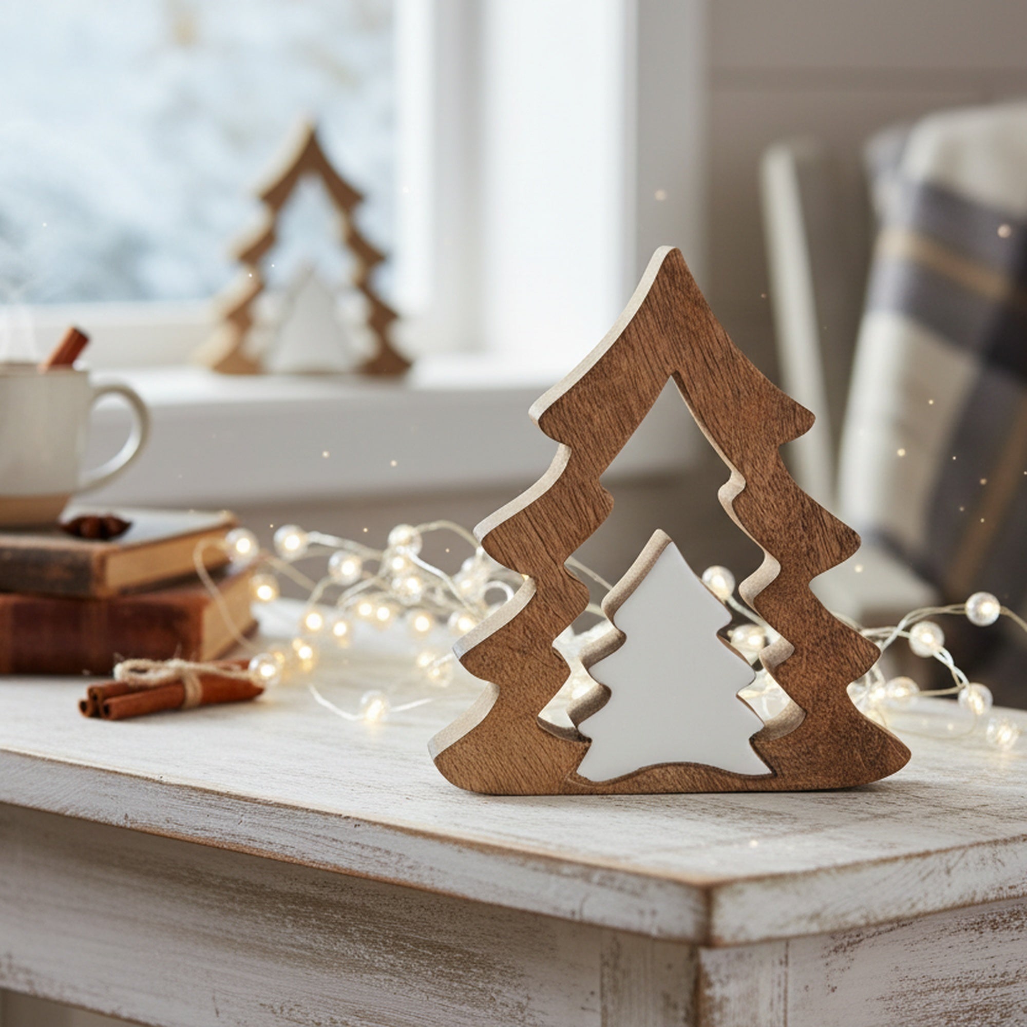 Wooden Tree with Enamel Coated Insert Decor, Christmas, Holiday Decor