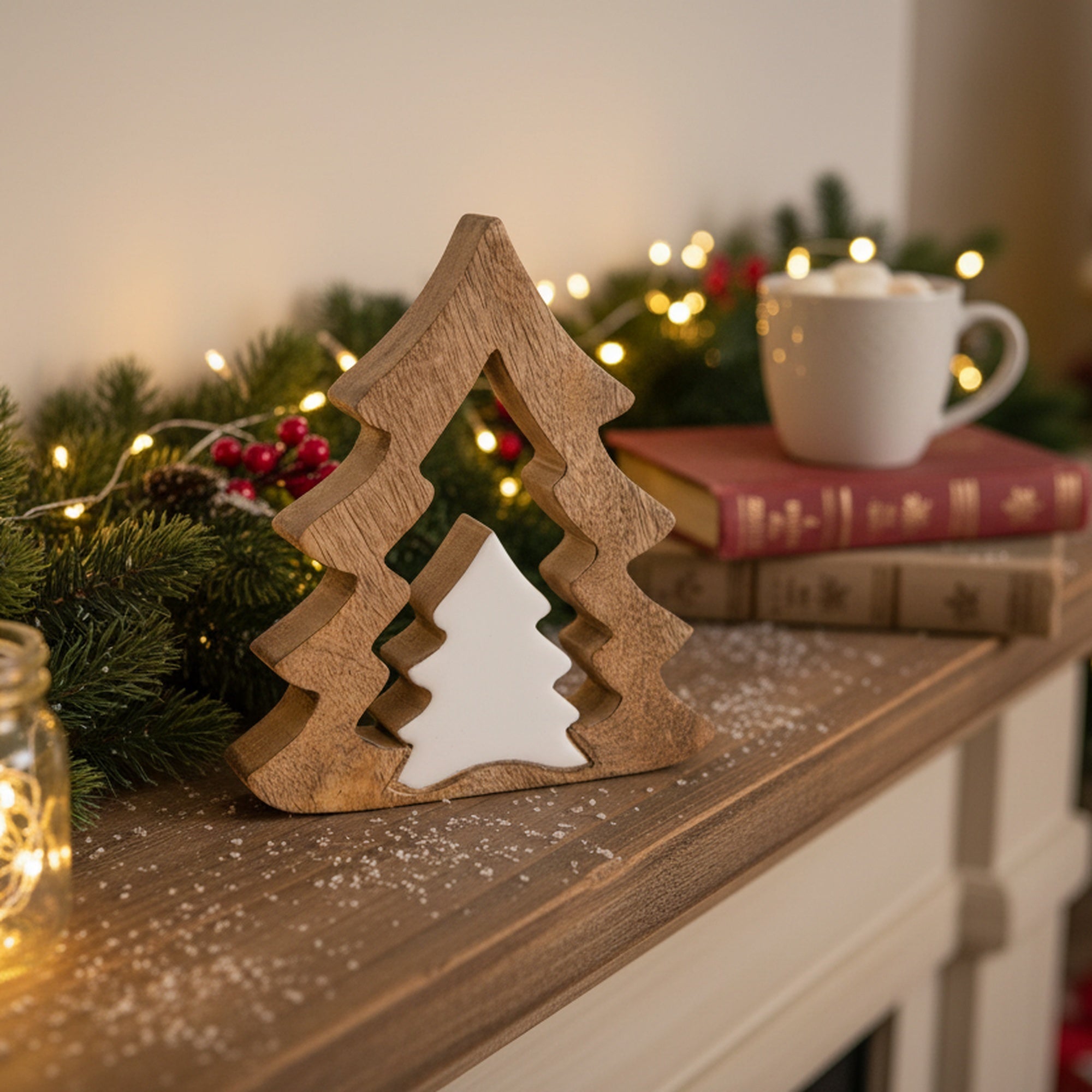 Wooden Tree with Enamel Coated Insert Decor, Christmas, Holiday Decor