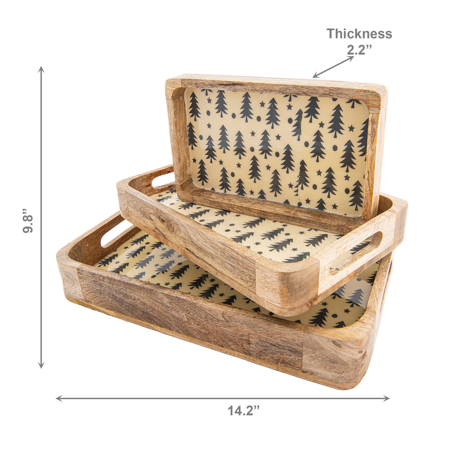 Wooden Enamel Coated Tray Trees Set of 3, Holiday Decor