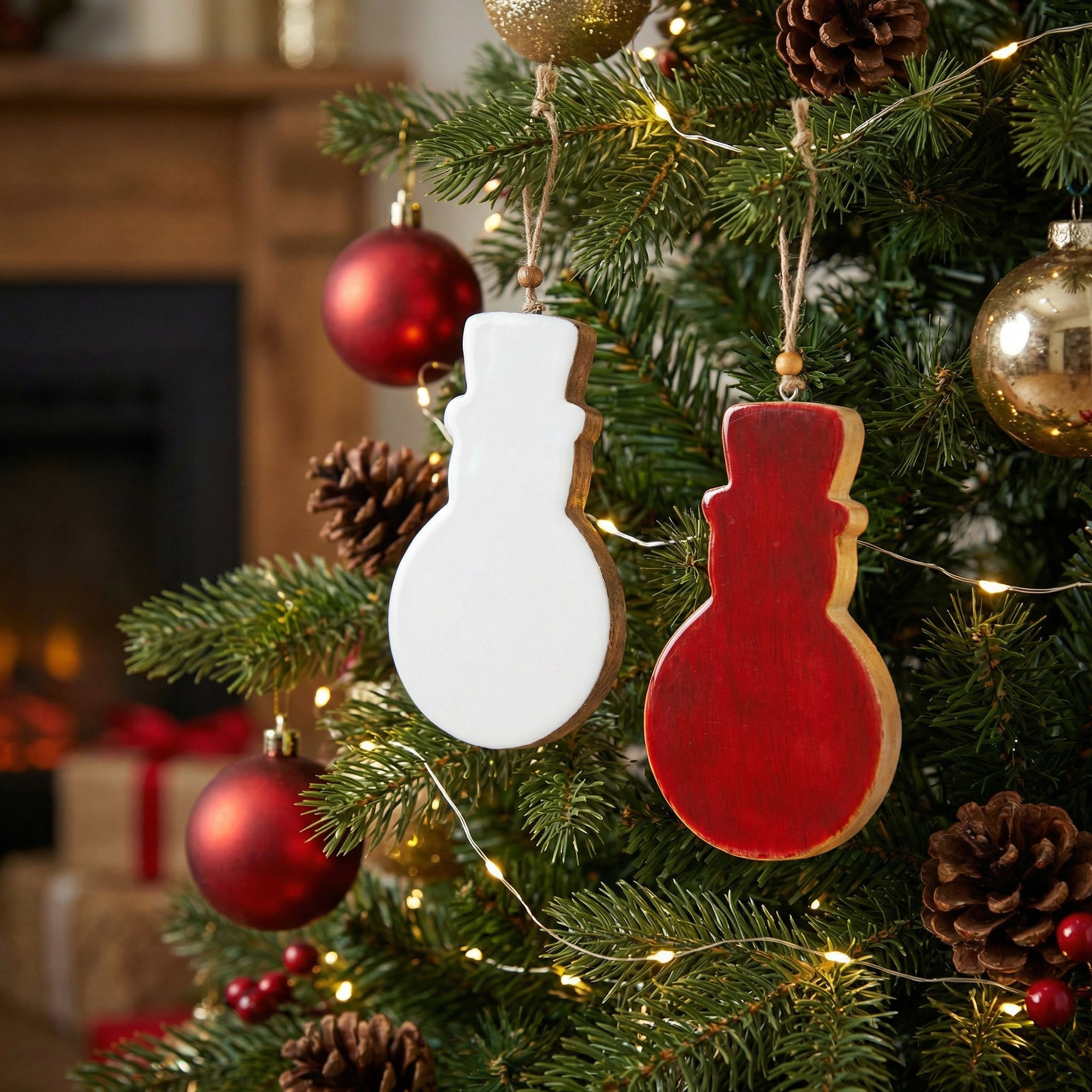 Wooden Enamel Coated Snowman Ornament Assorted, Christmas, Ornament, Holiday Decor- Set of 2