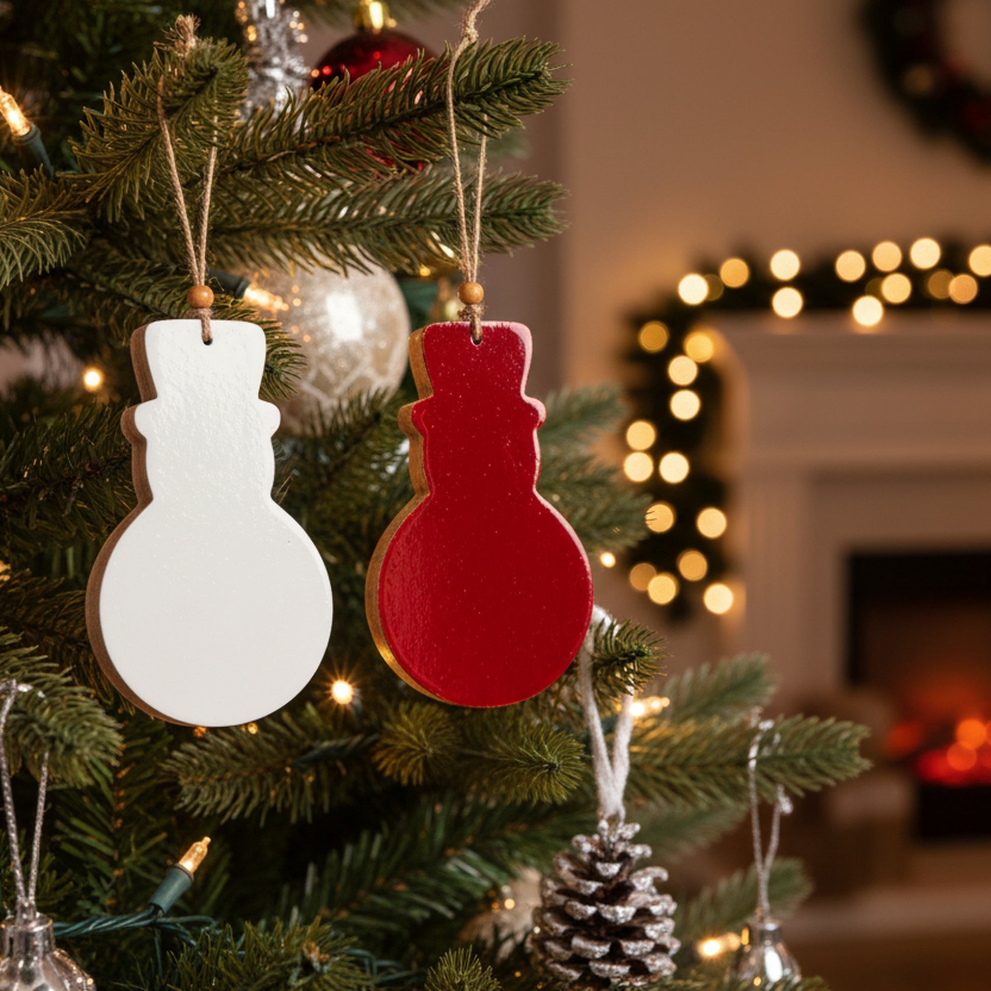 Wooden Enamel Coated Snowman Ornament Assorted, Christmas, Ornament, Holiday Decor- Set of 2