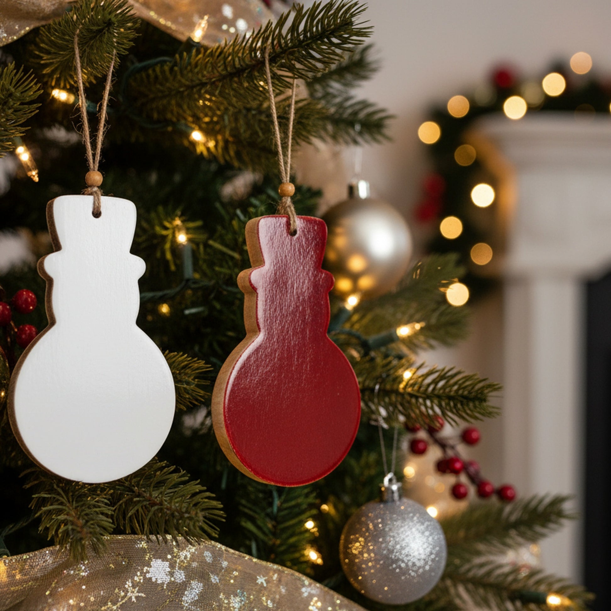 Wooden Enamel Coated Snowman Ornament Assorted, Christmas, Ornament, Holiday Decor- Set of 2