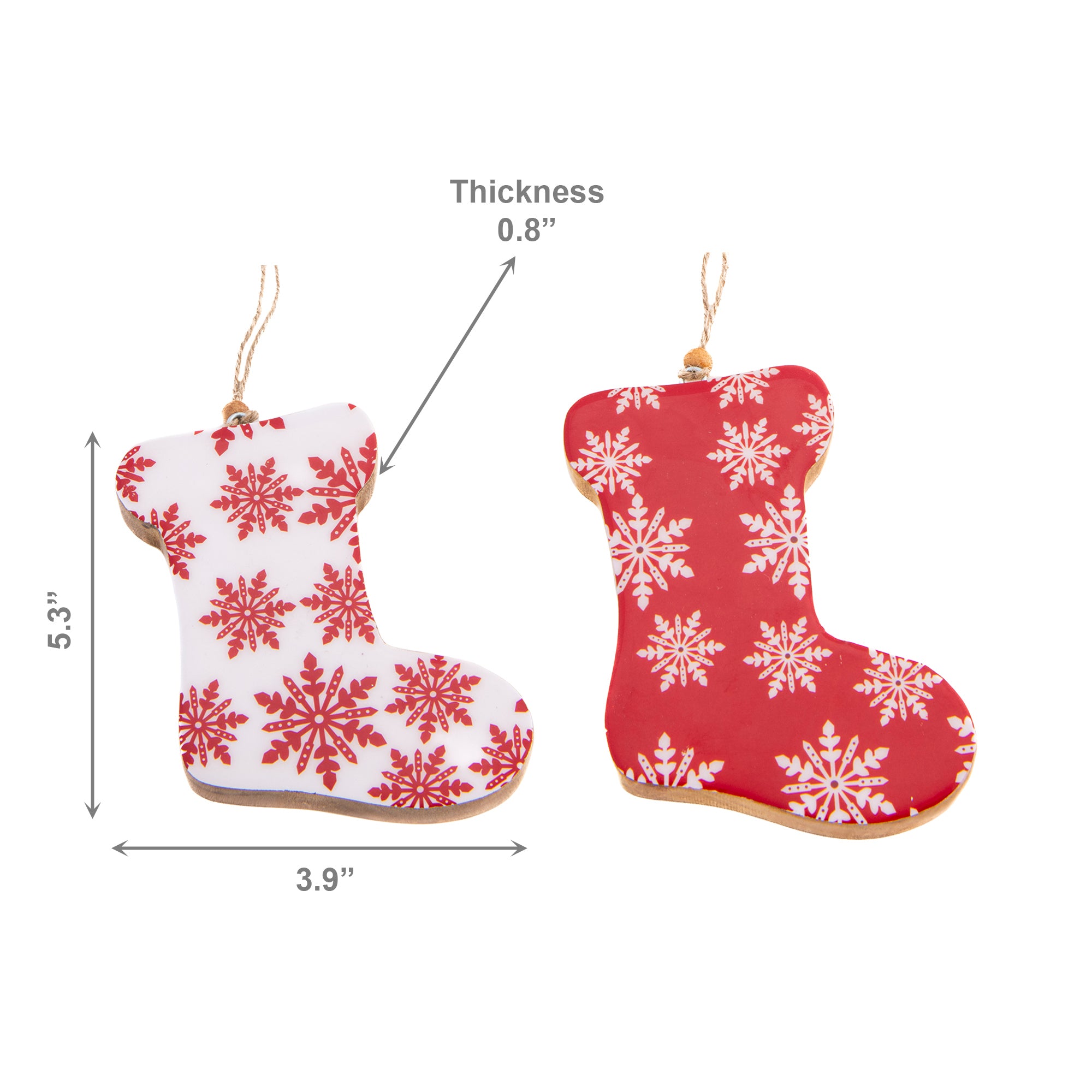 Wooden Enamel Coated Stocking Ornament Assorted, Christmas, Stocking, Holiday Decor- Set of 2