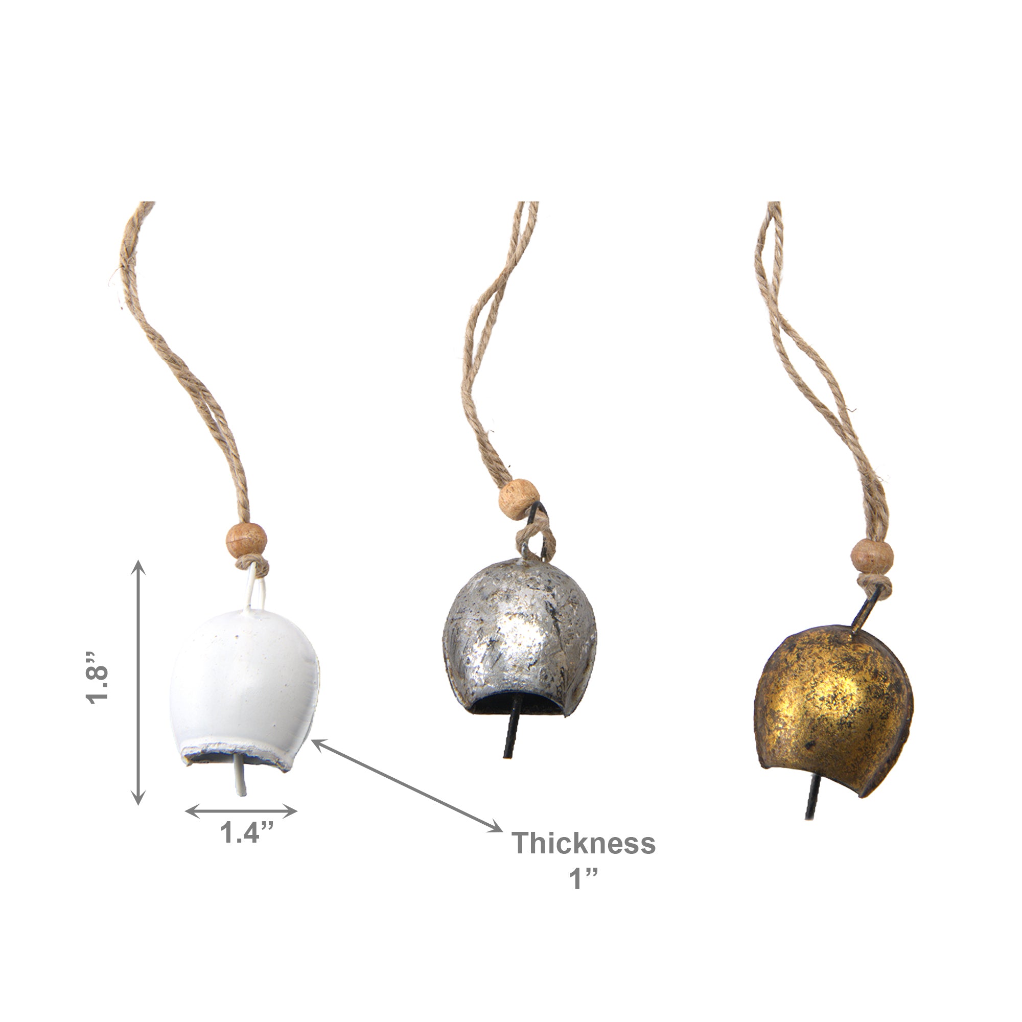 Metal Ornament Cow Bell Assorted, Ornament, Holiday Decor- Set of 6