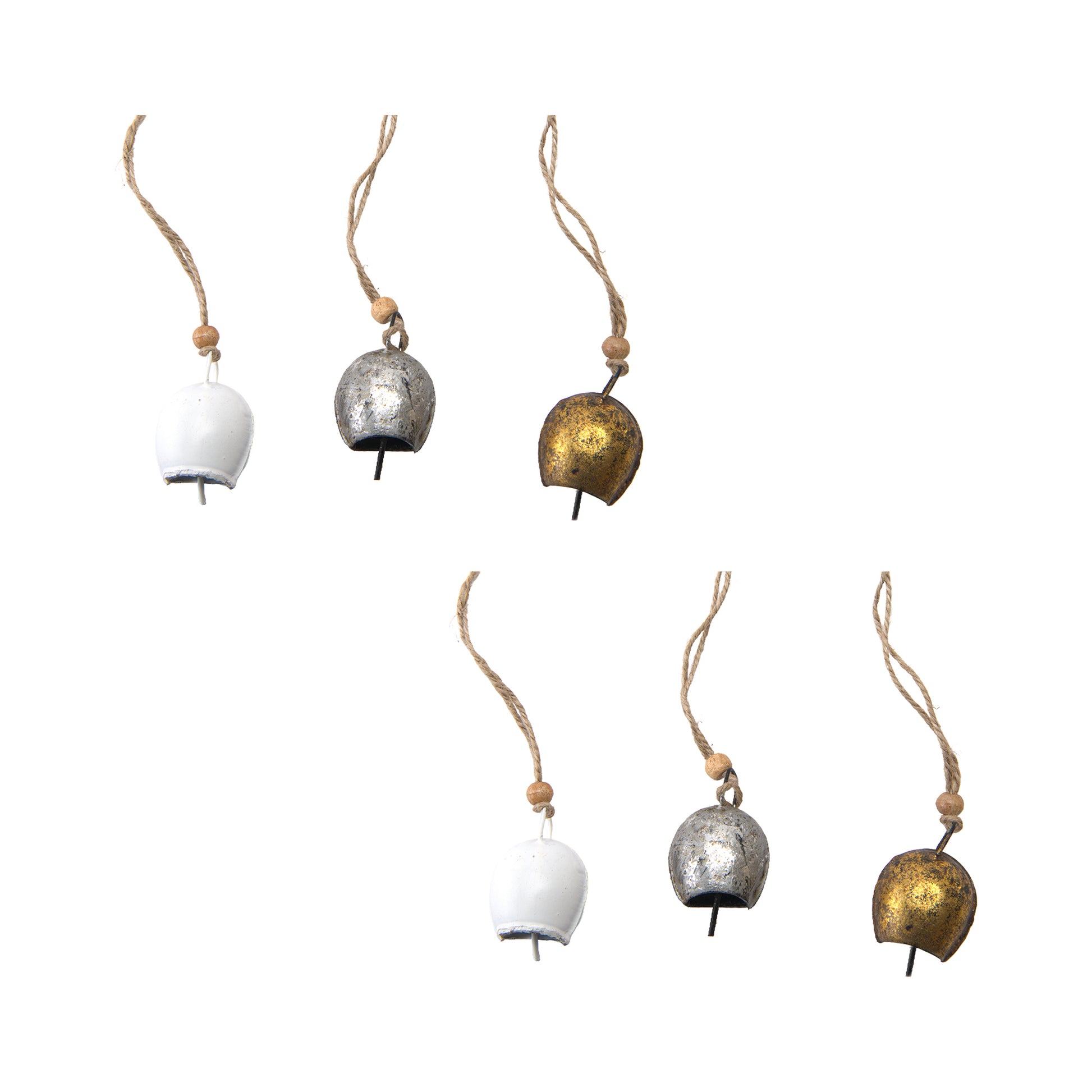 Metal Ornament Cow Bell Assorted, Ornament, Holiday Decor- Set of 6