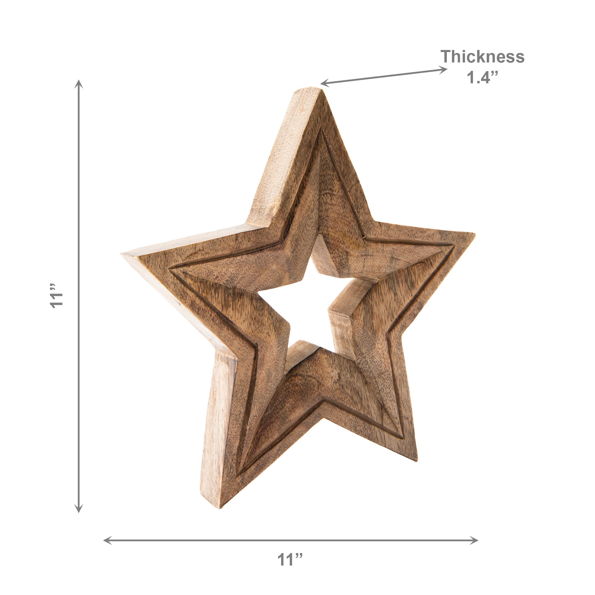 Mango Wood Carved Decor Star, Holiday Decor