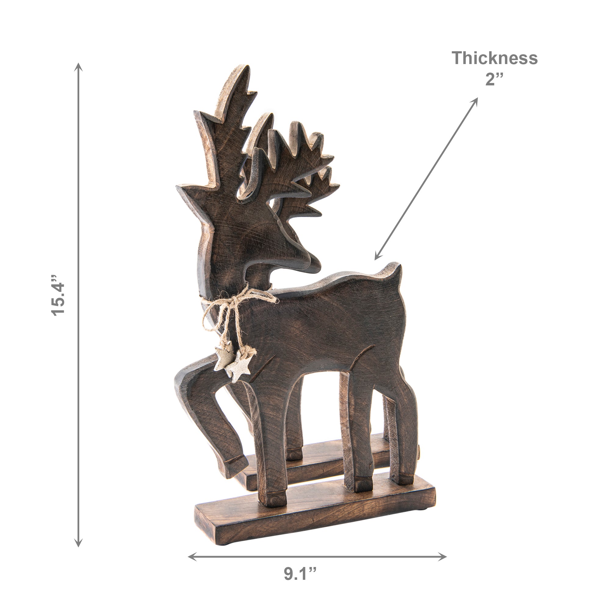 Mango Wood Carved Decor Reindeer with Tie, Christmas, Holiday Decor
