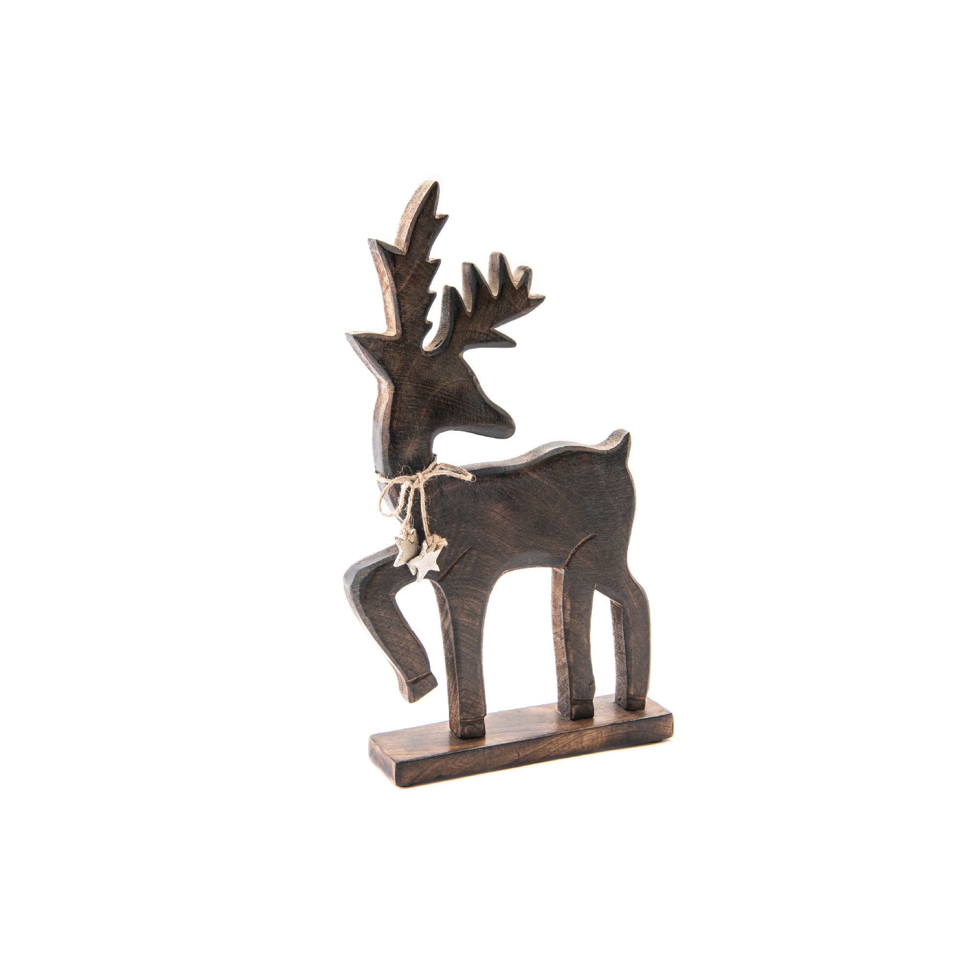 Mango Wood Carved Decor Reindeer with Tie, Christmas, Holiday Decor